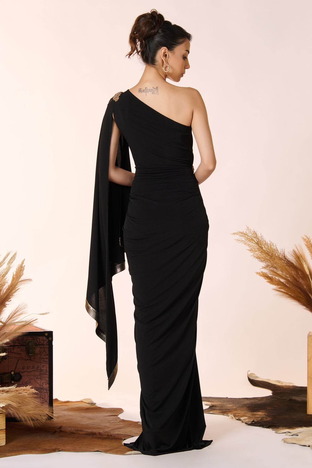 One Shoulder Draped Saree Gown
