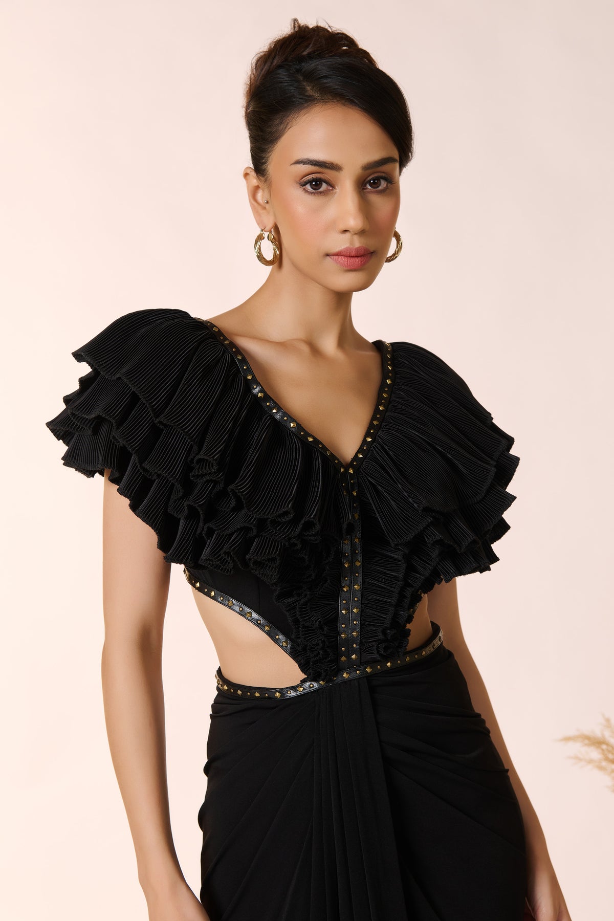 Black Flounced Gown with Slit