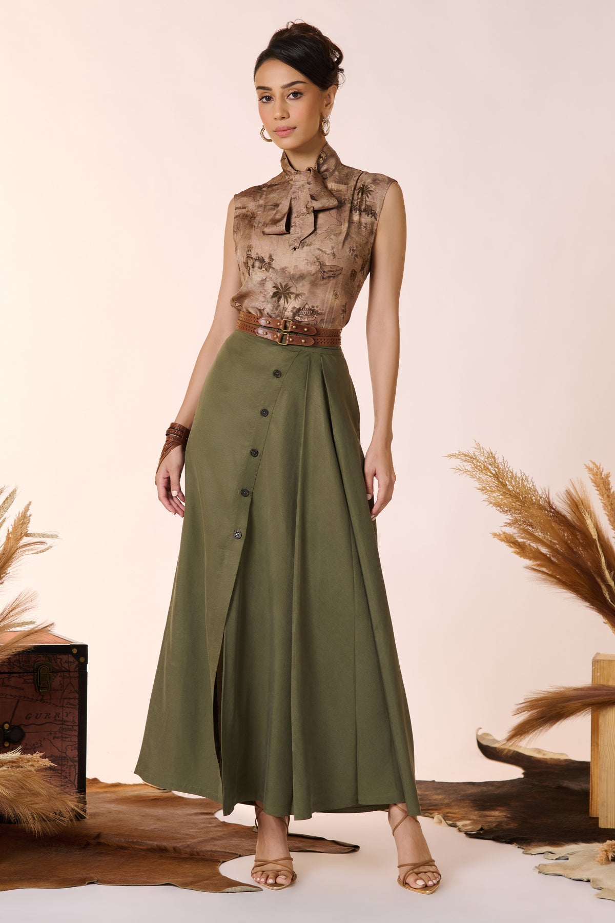 Olive Wrap-Around skirt