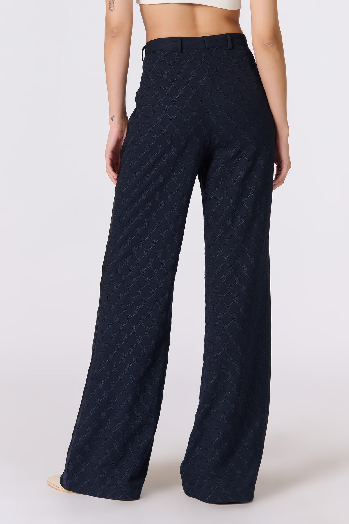 Amy Jackson in SNCC Navy Adamas Embroidered Trousers