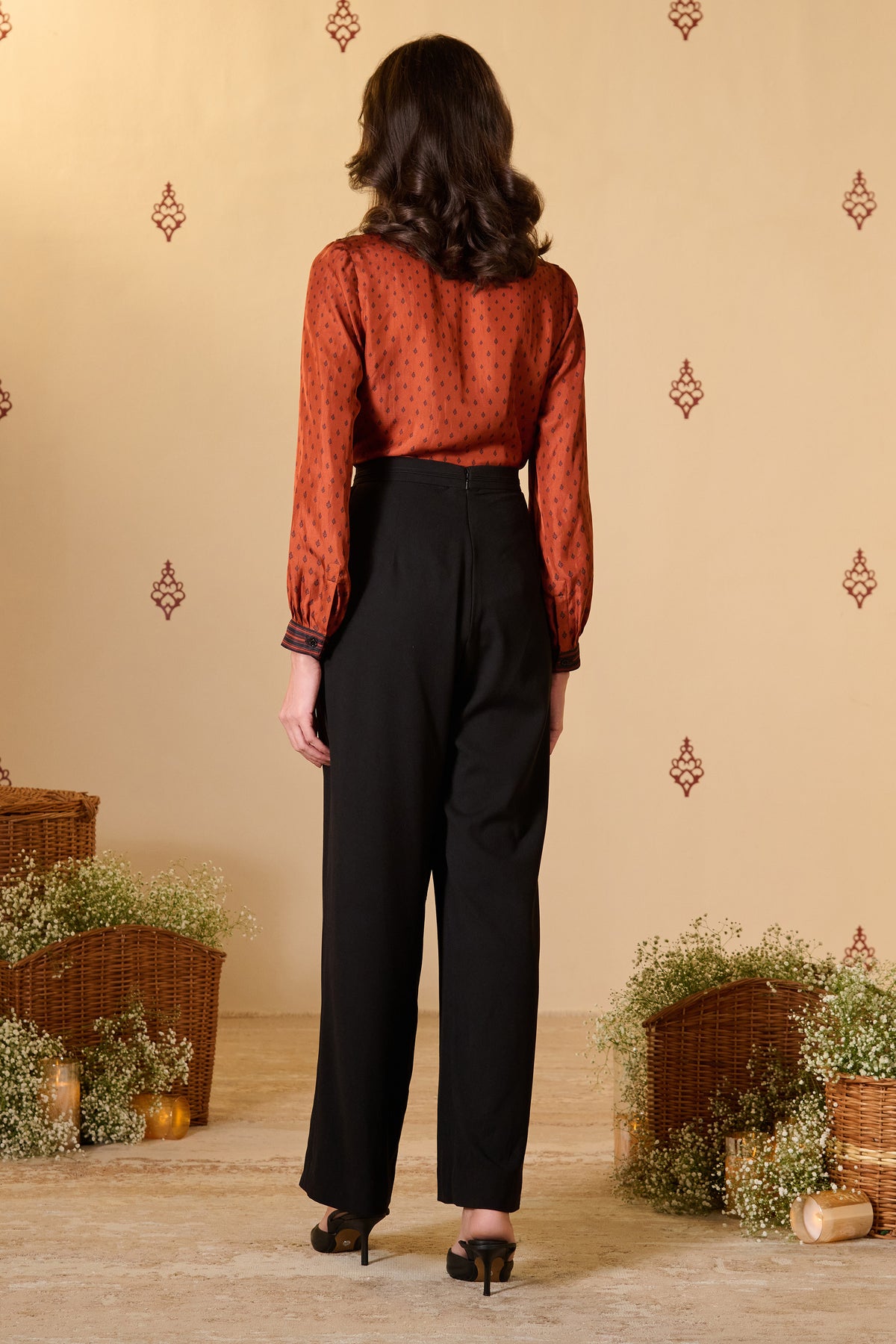 Black Wrap Flared Trousers