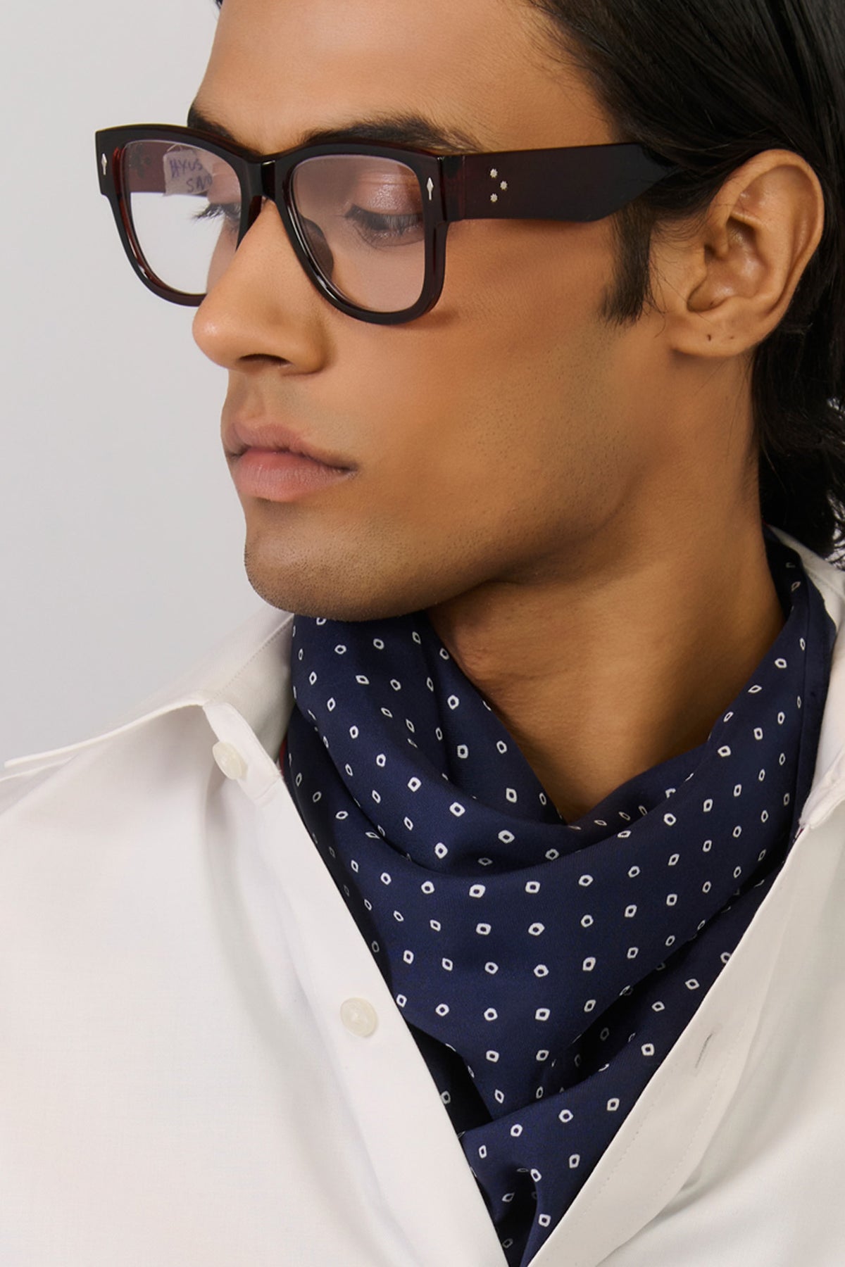 Navy Printed Silk Twill Scarf