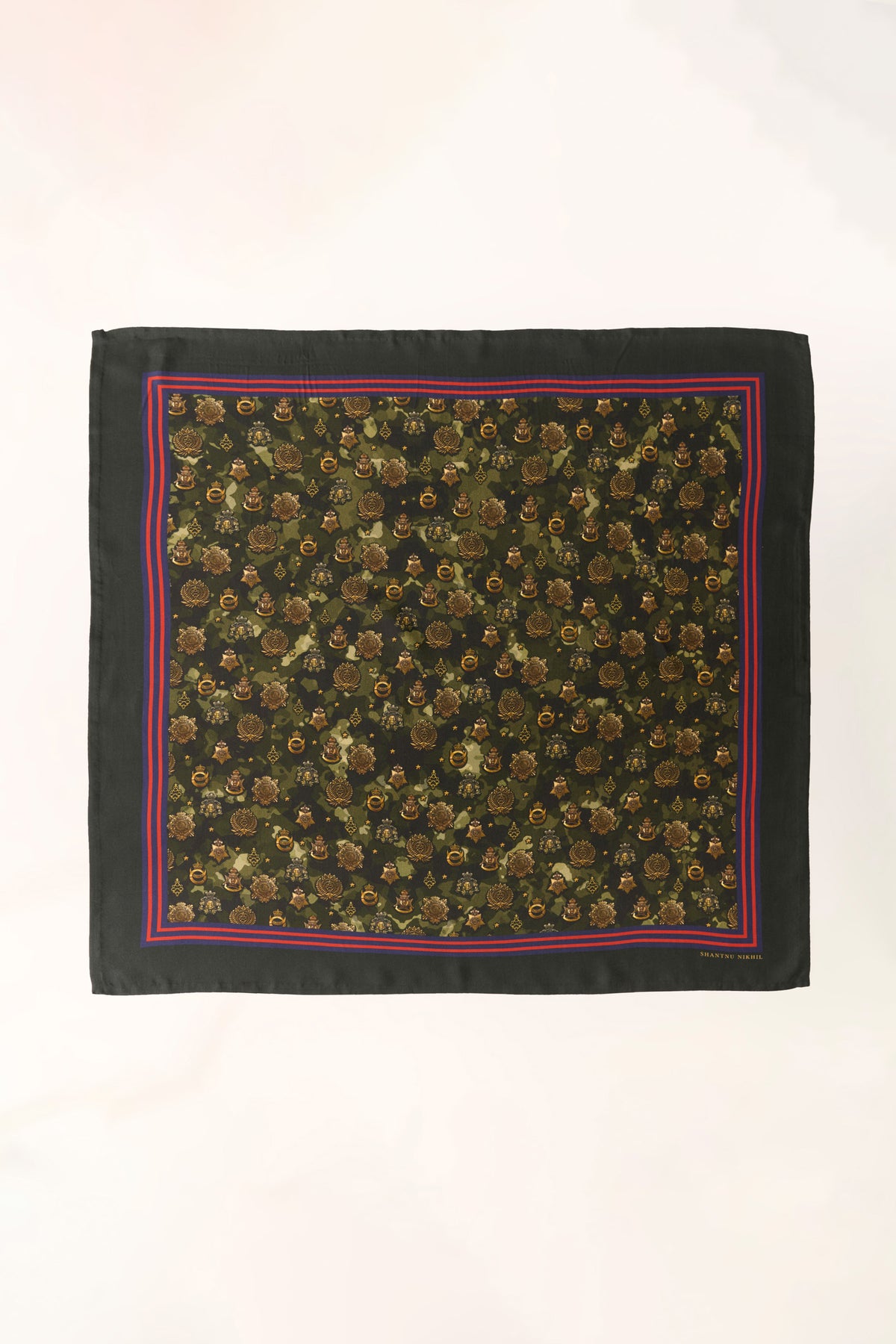 Crested Print Silk Scarf