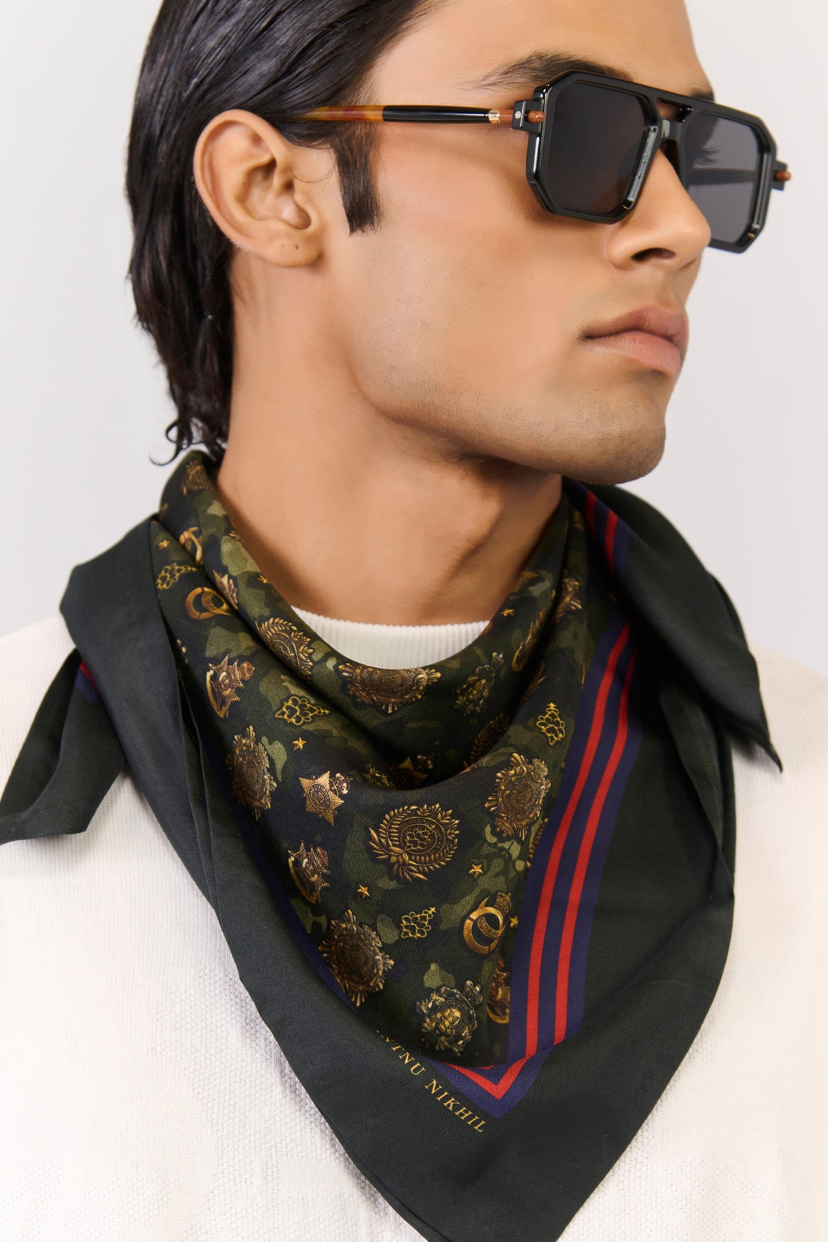 Crested Print Silk Scarf