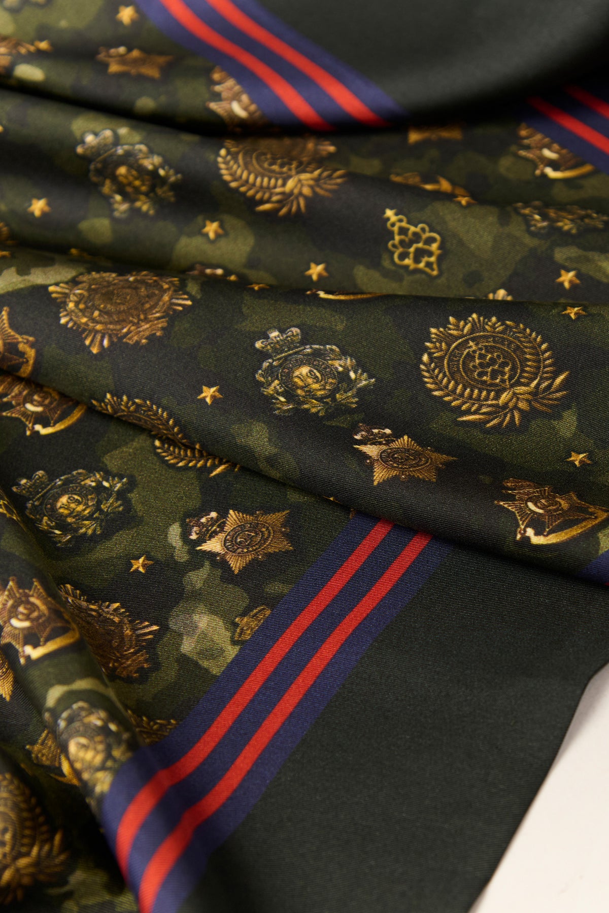 Crested Print Silk Scarf