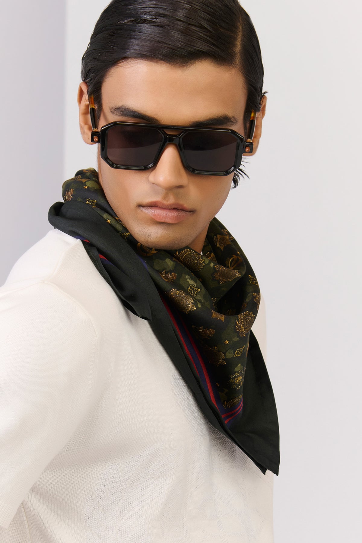 Crested Print Silk Scarf