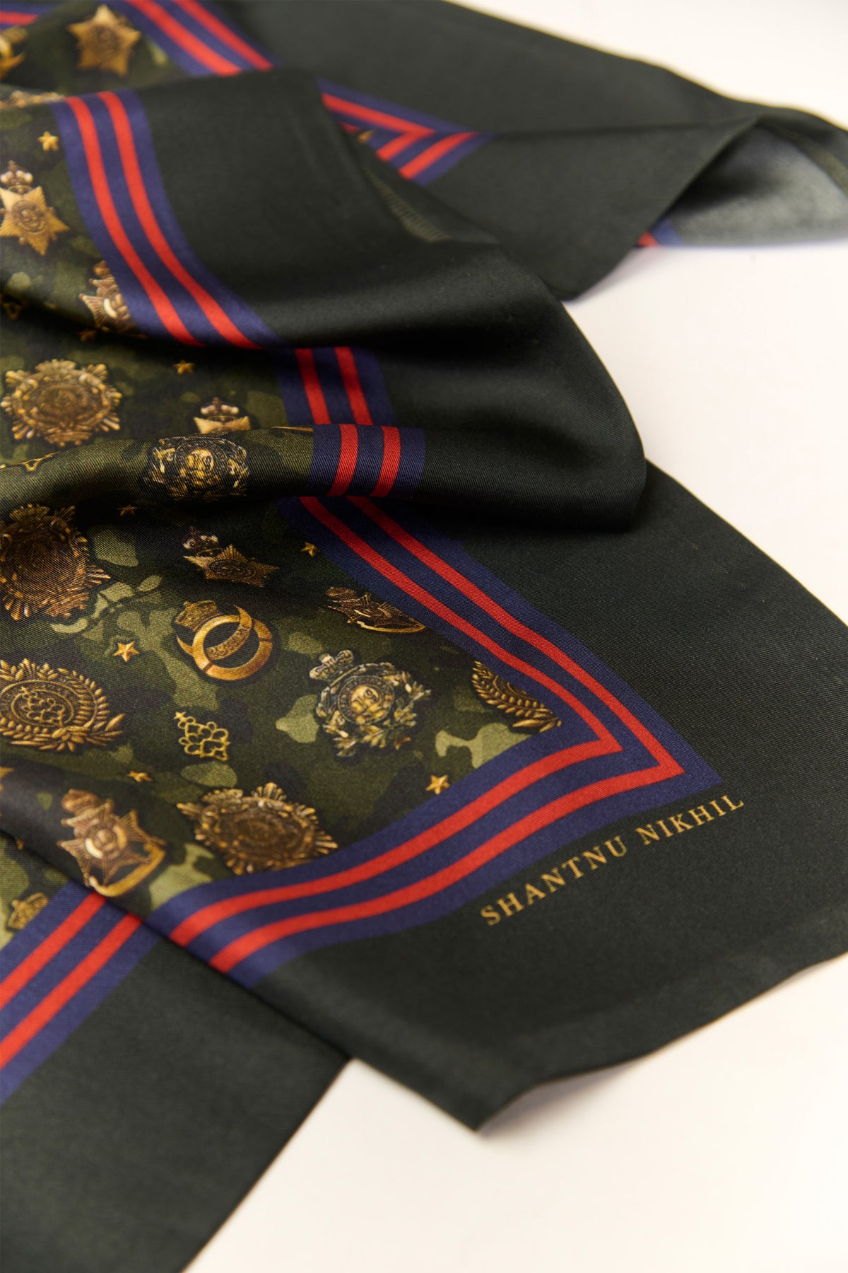 Crested Print Silk Scarf