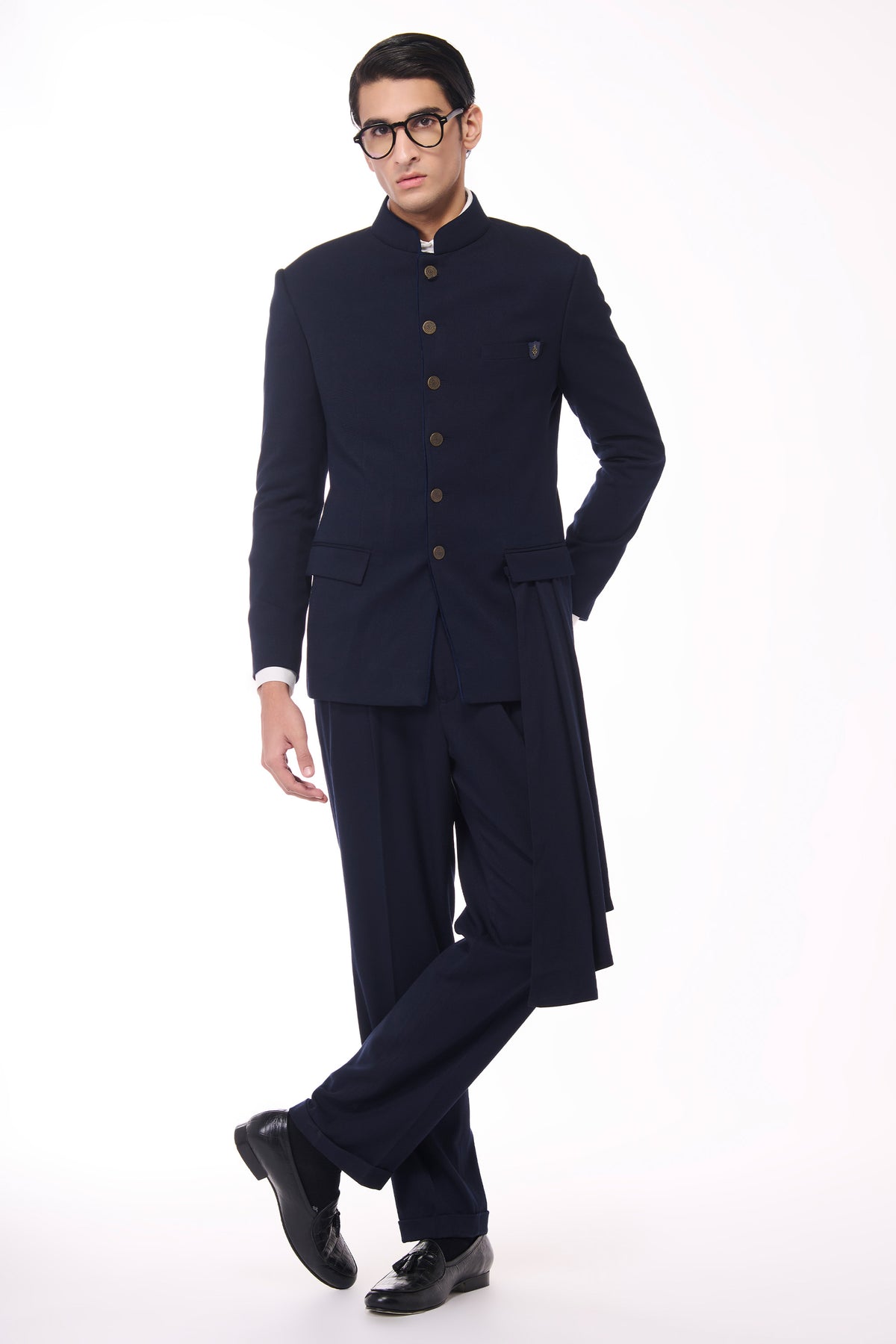 Navy Classic Bandhgala with Drape
