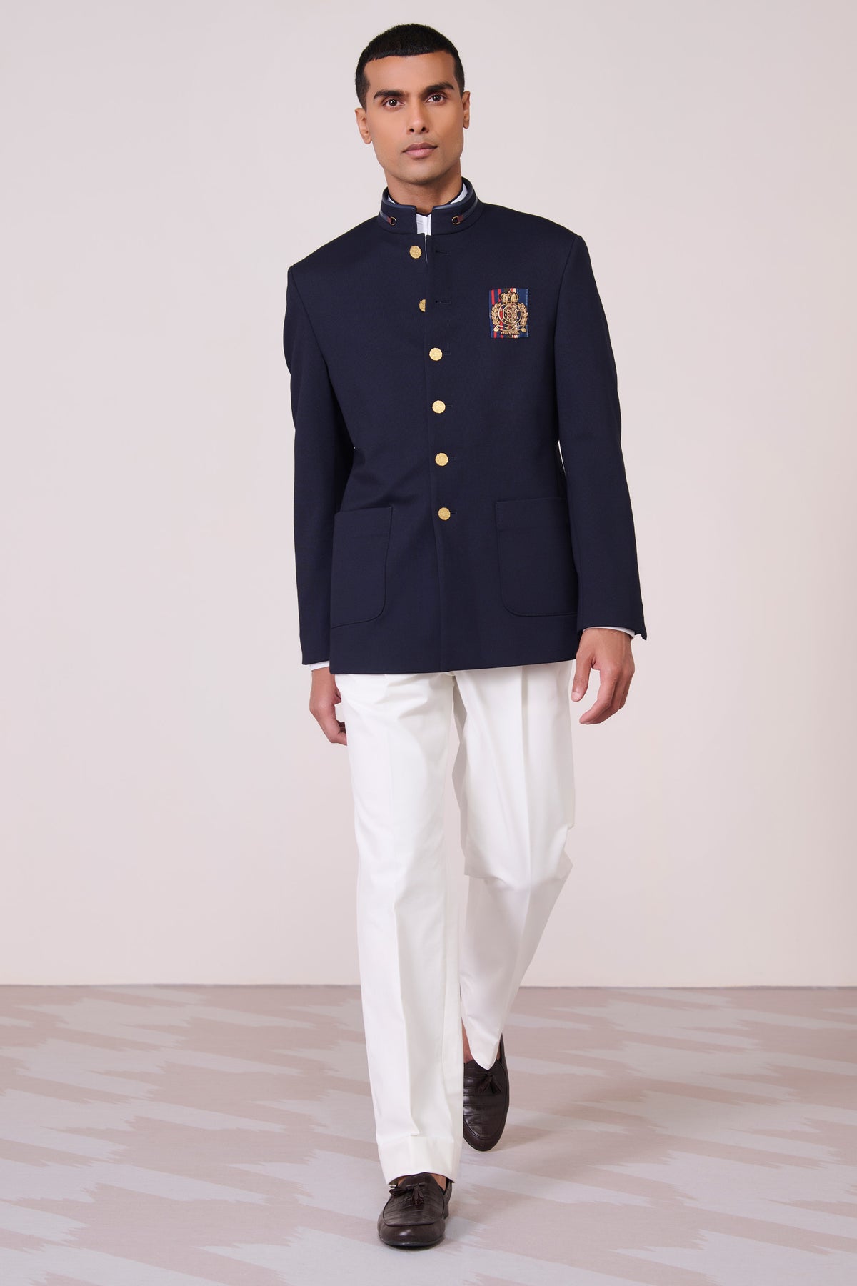 Navy Crested Bandhgala with Patch Pocket