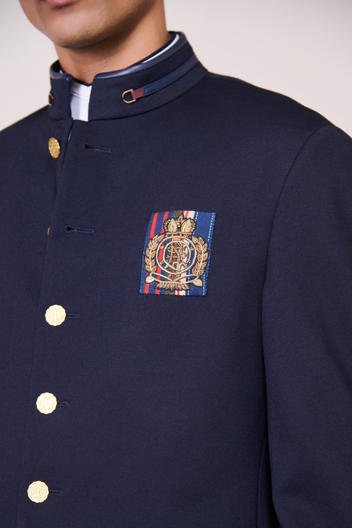 Navy Crested Bandhgala with Patch Pocket