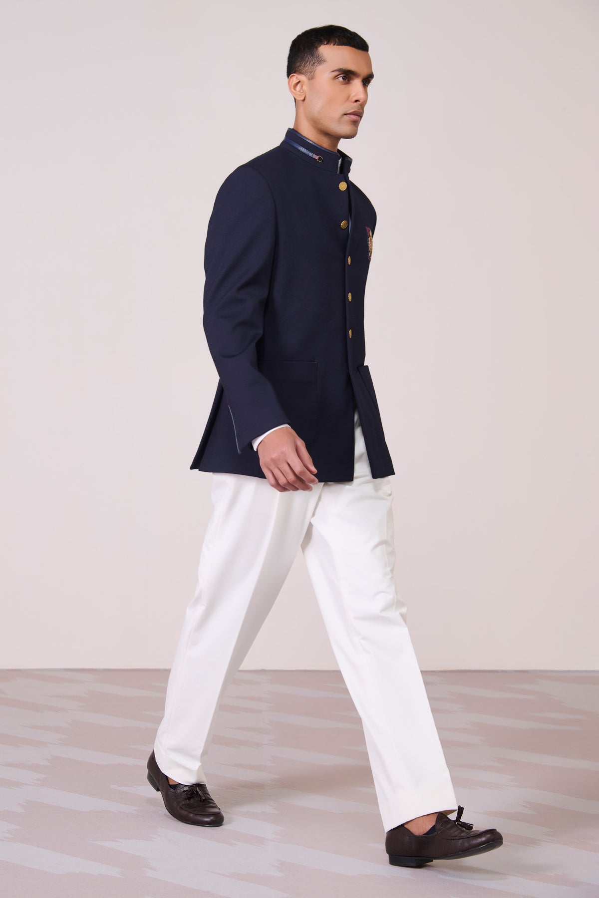 Navy Crested Bandhgala with Patch Pocket