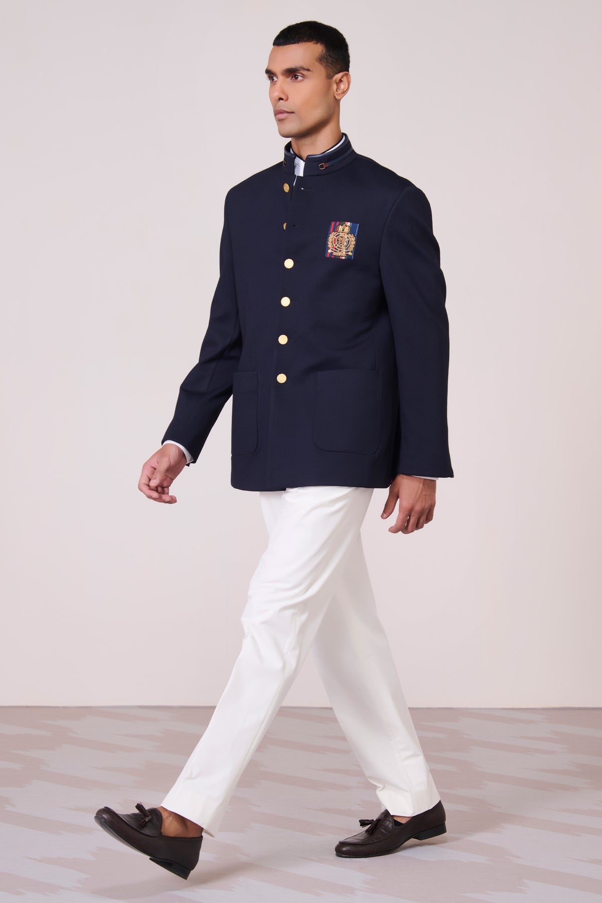 Navy Crested Bandhgala with Patch Pocket