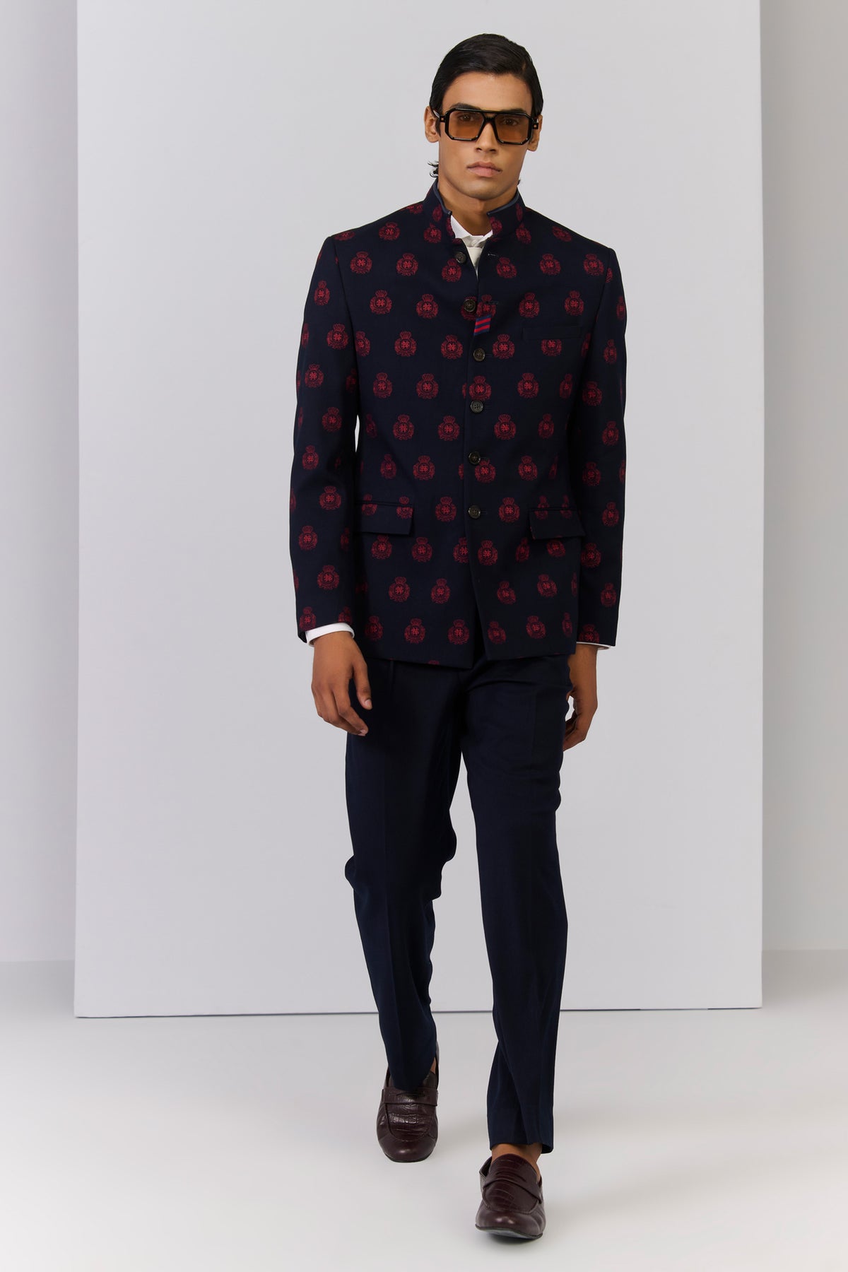 Navy crested embroidered Bandhgala