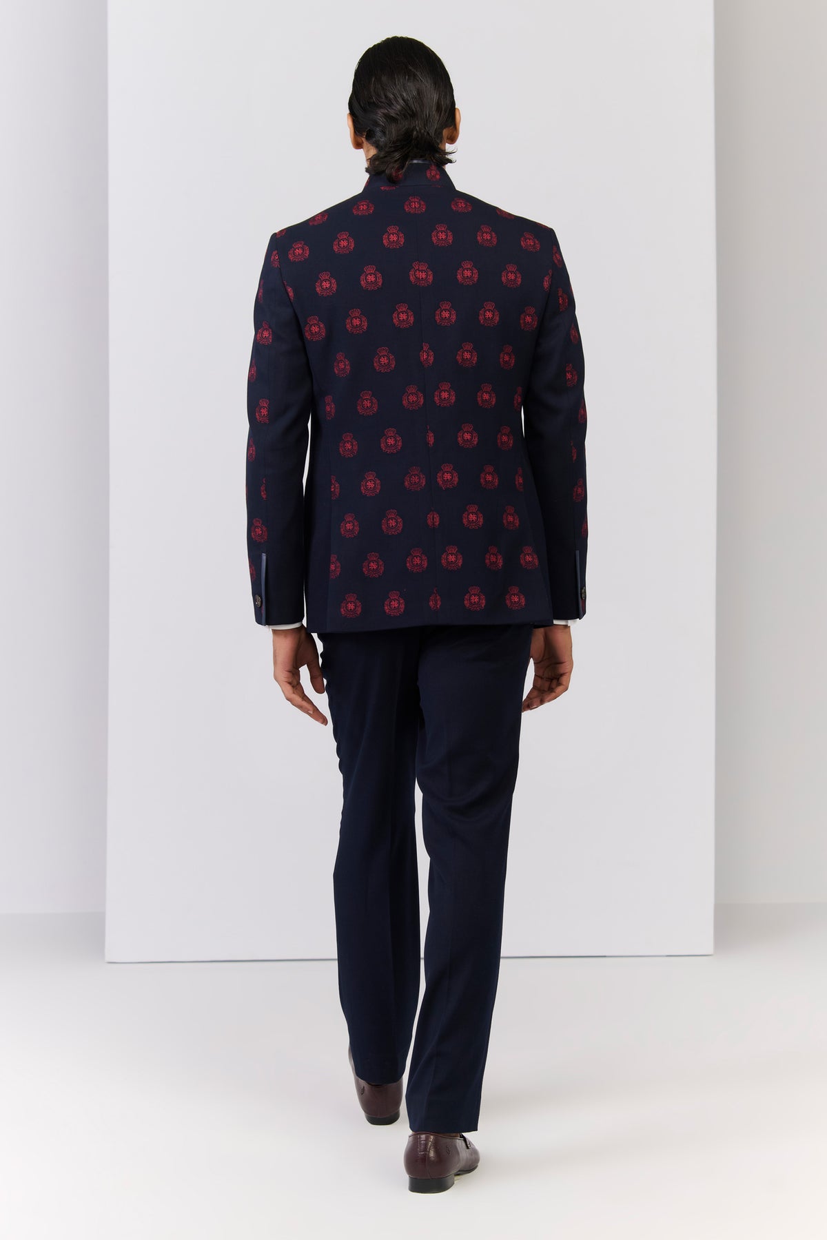 Navy crested embroidered Bandhgala