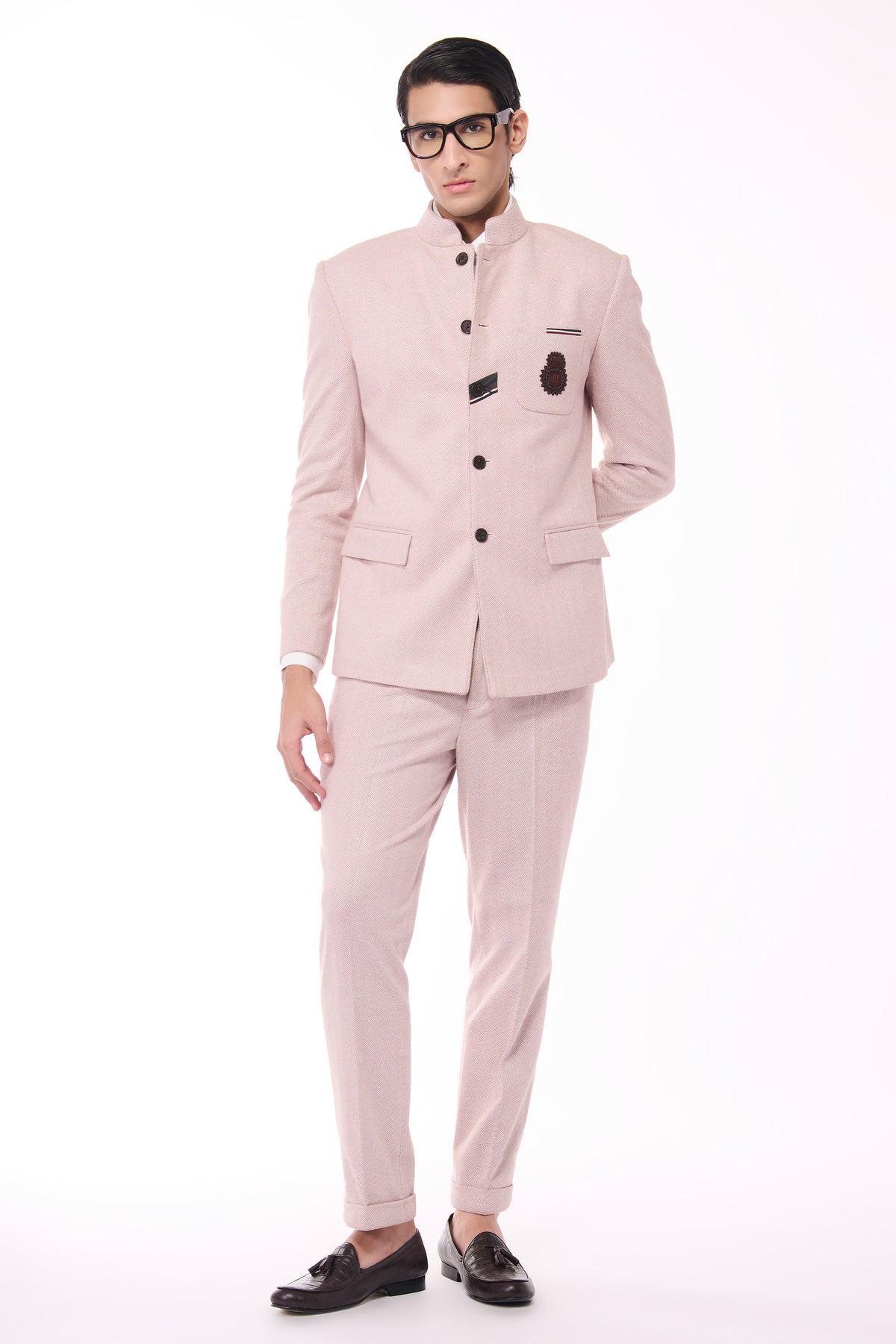 Pink Herringbone Bandhgala