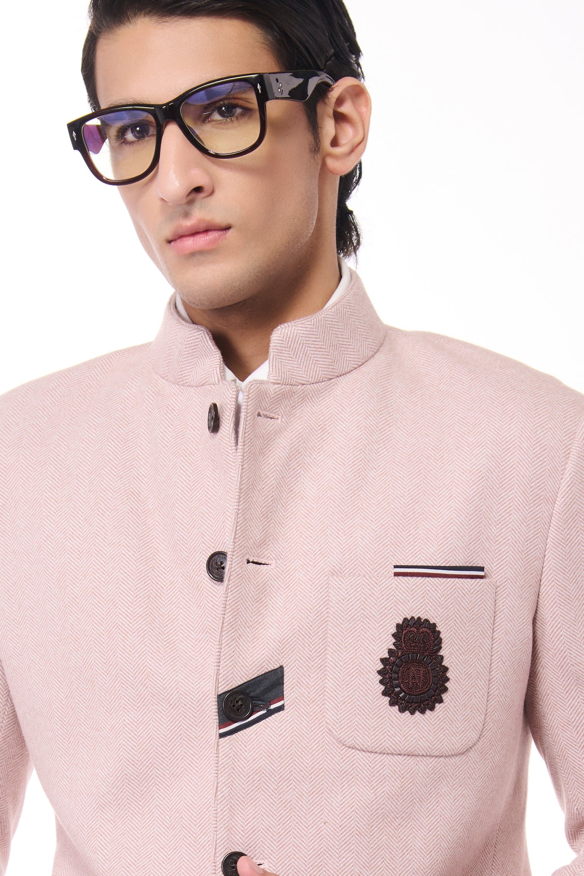 Pink Herringbone Bandhgala