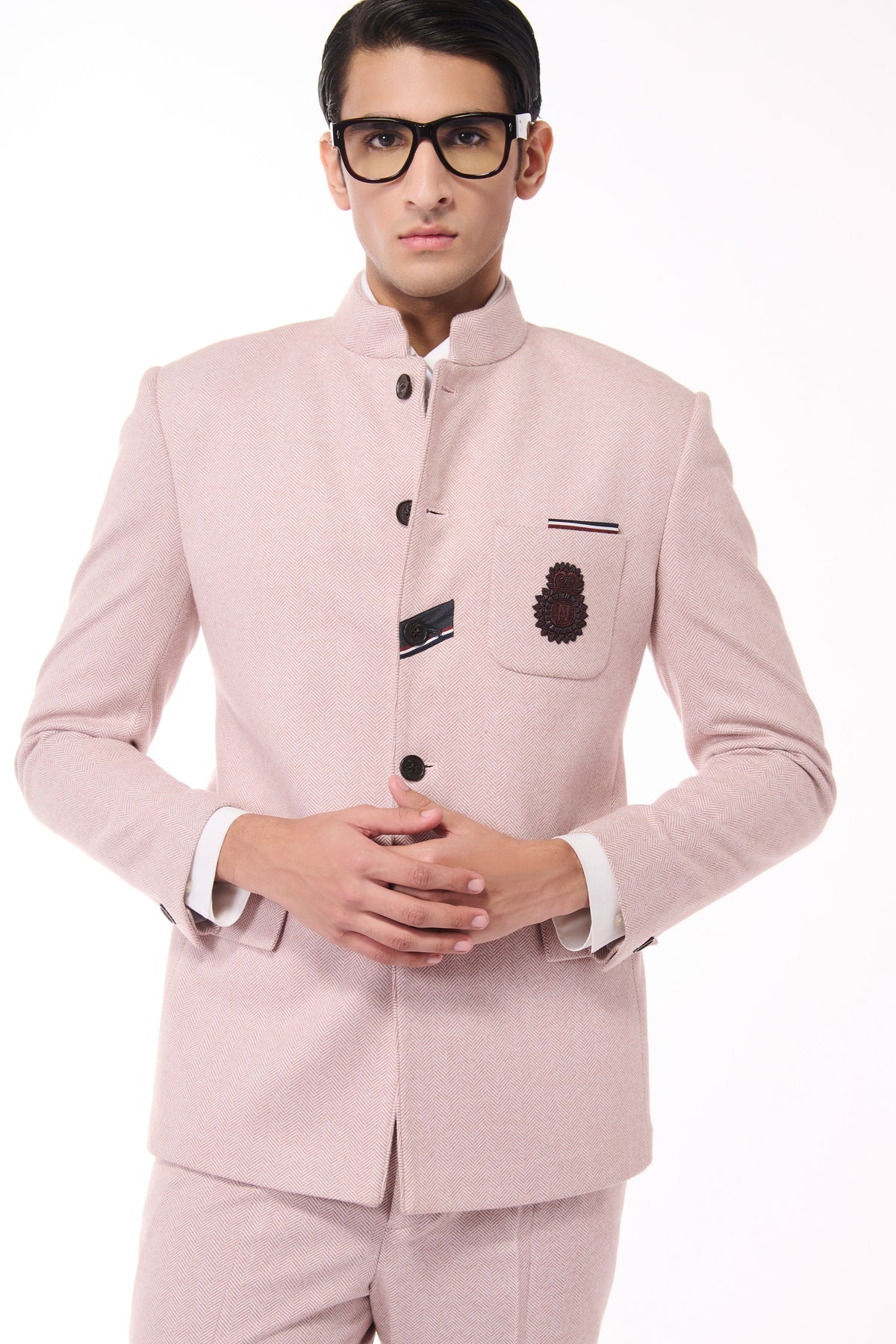 Pink Herringbone Bandhgala