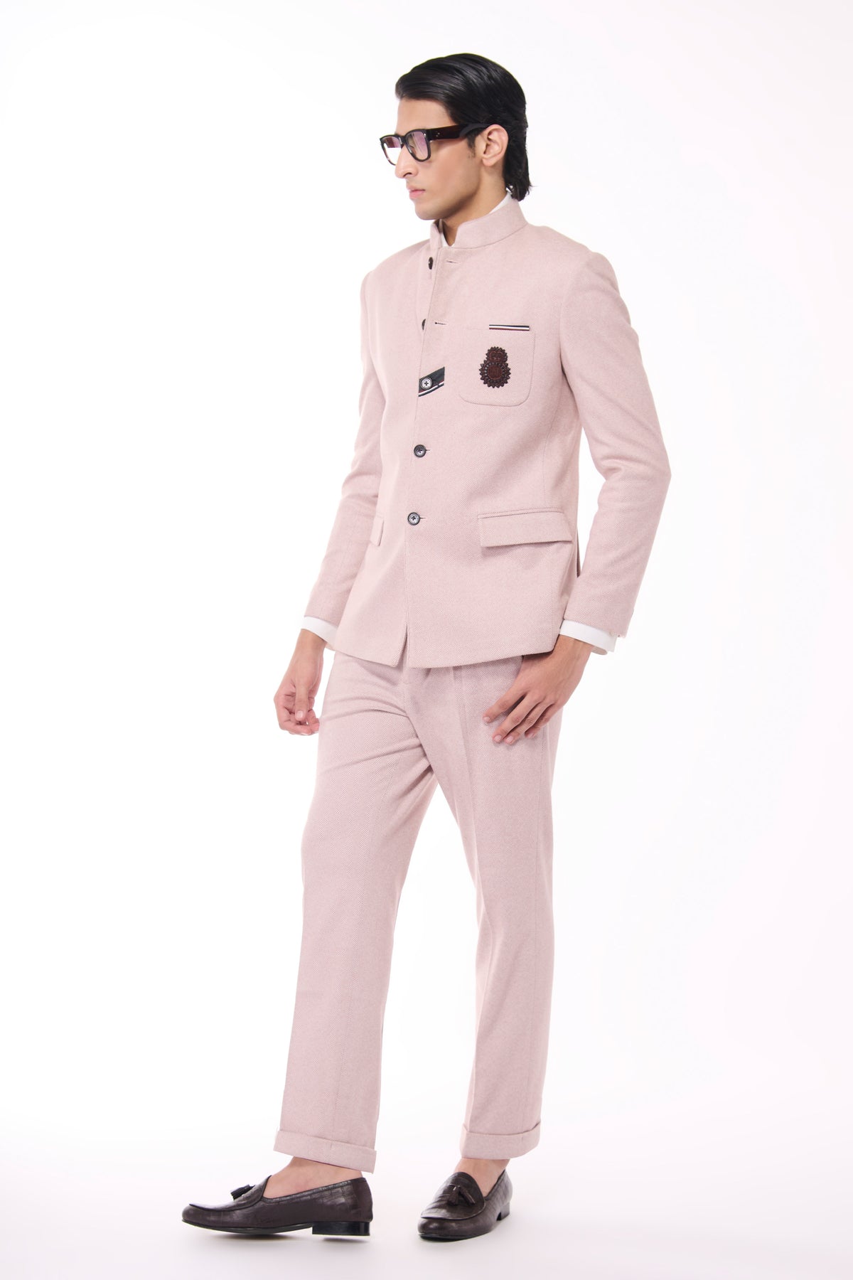Pink Herringbone Bandhgala