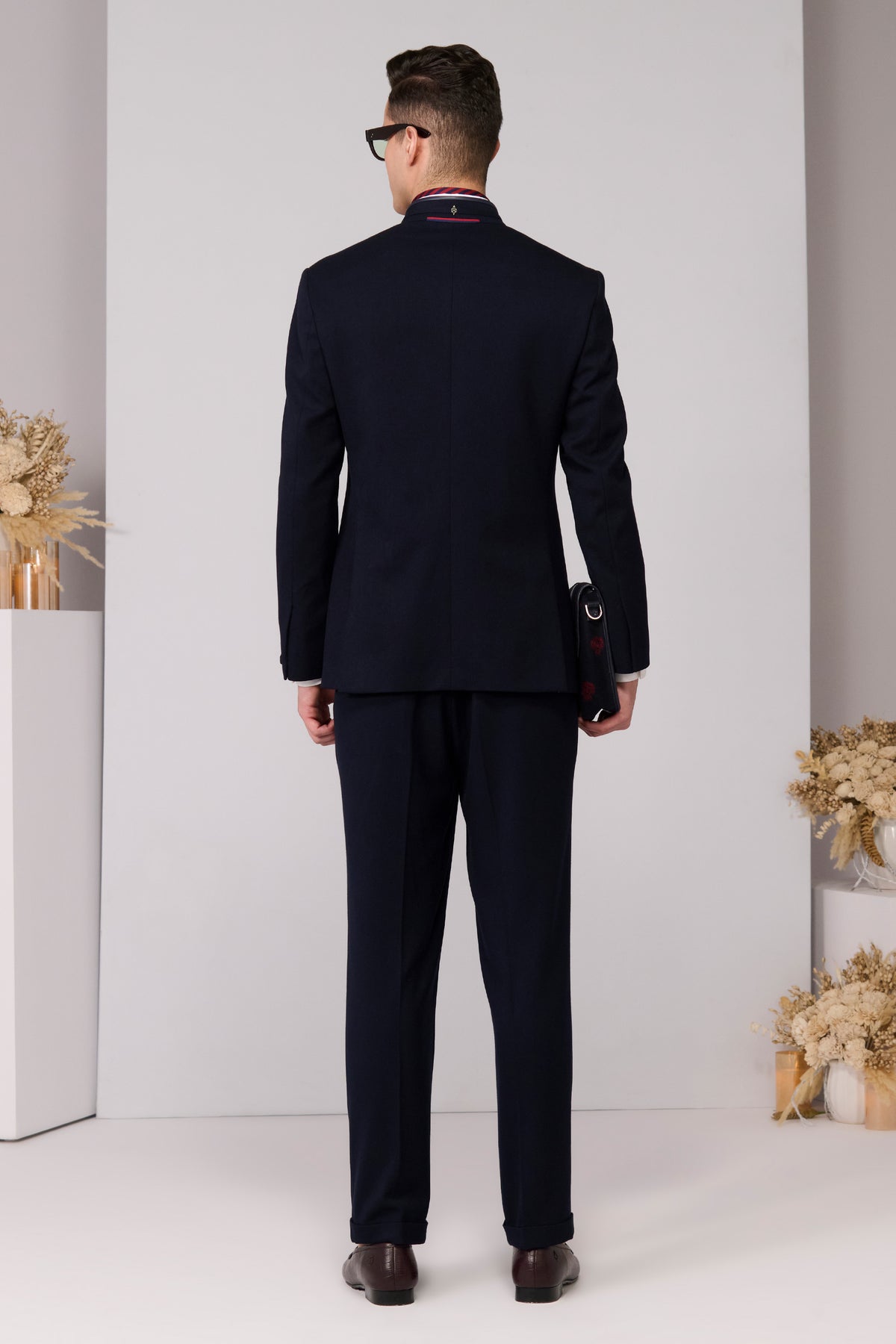 Navy Bandhgala with Red Thread Work