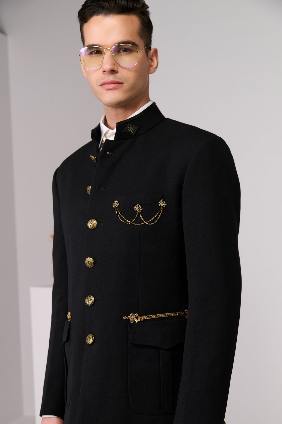 Black Bandhgala with Cord Embroidery