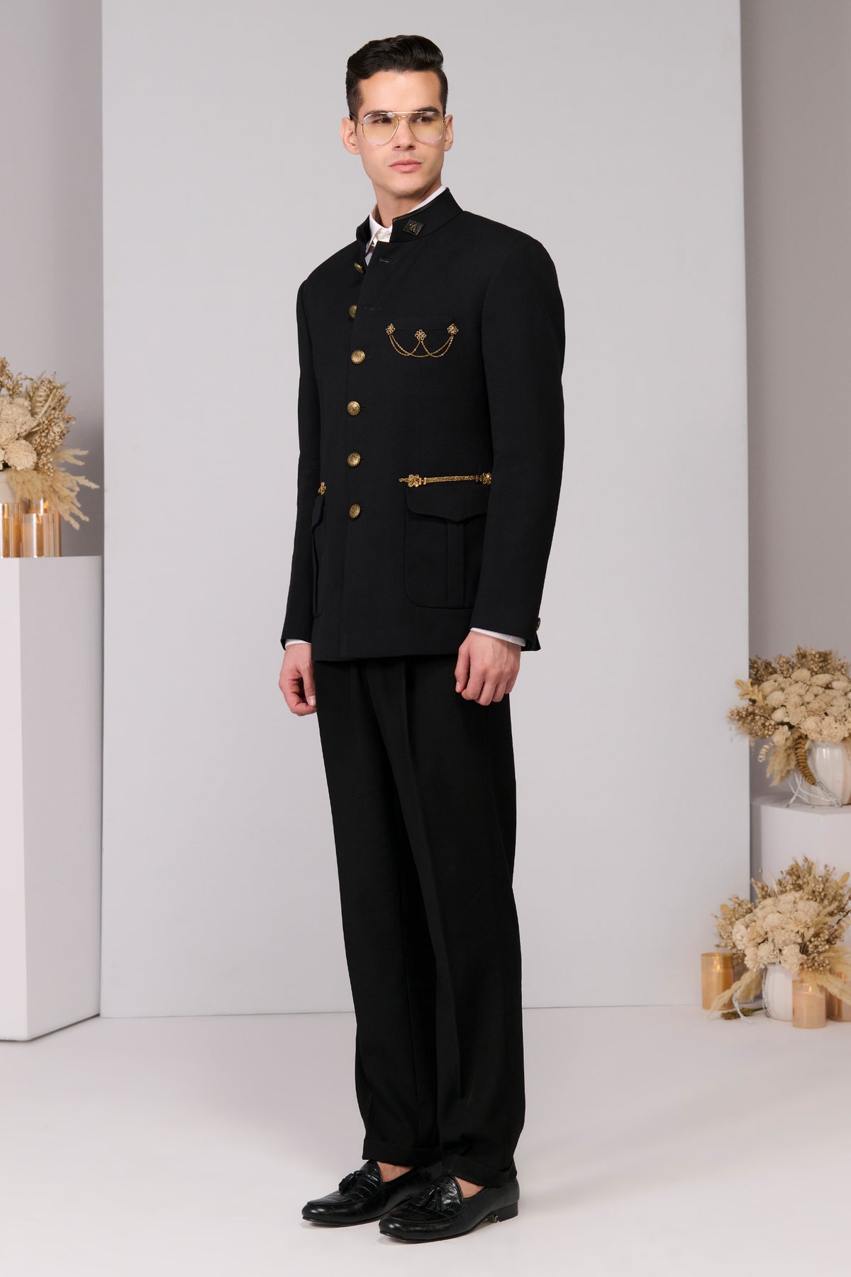 Black Bandhgala with Cord Embroidery