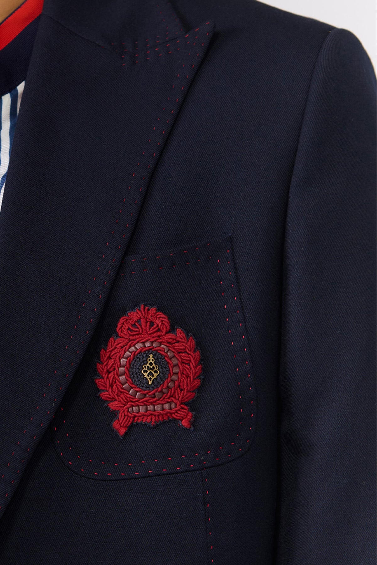 Navy Jacket with Cherry Crest