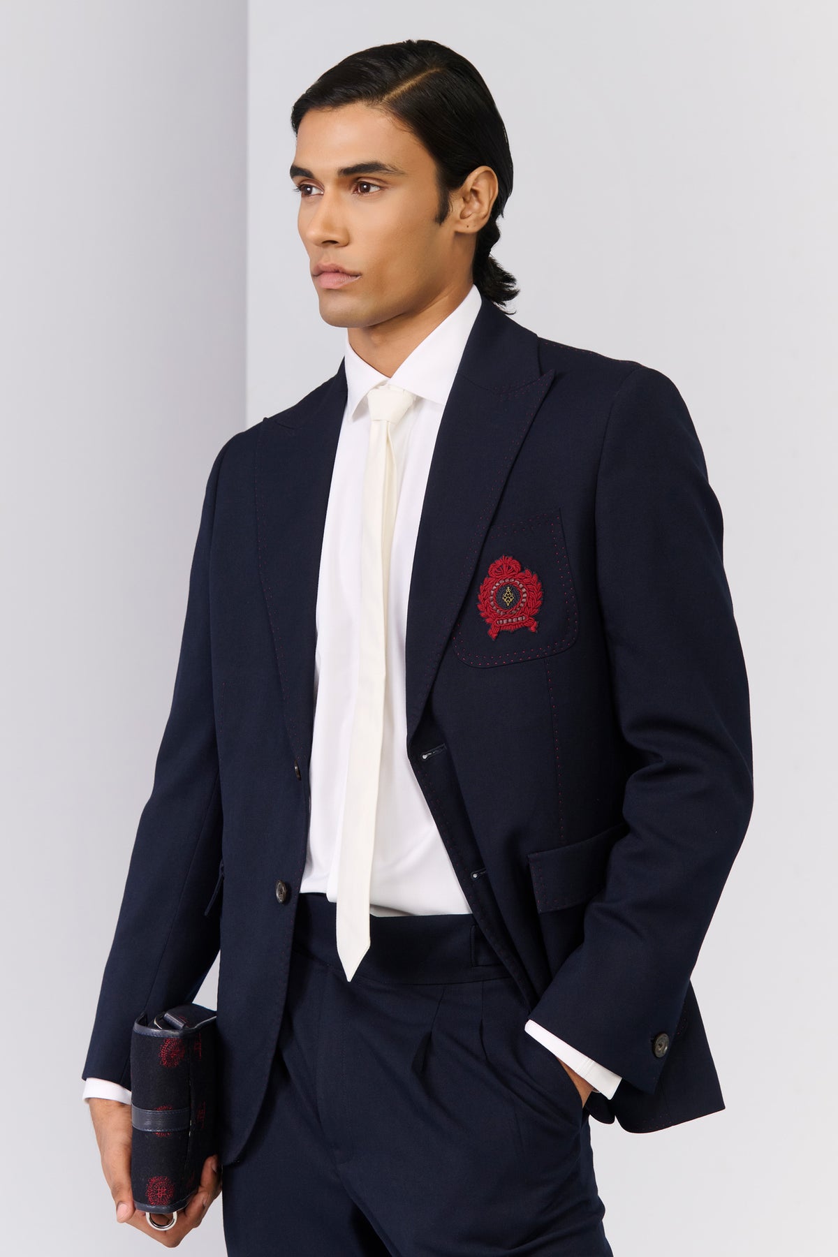Navy Jacket with Cherry Crest