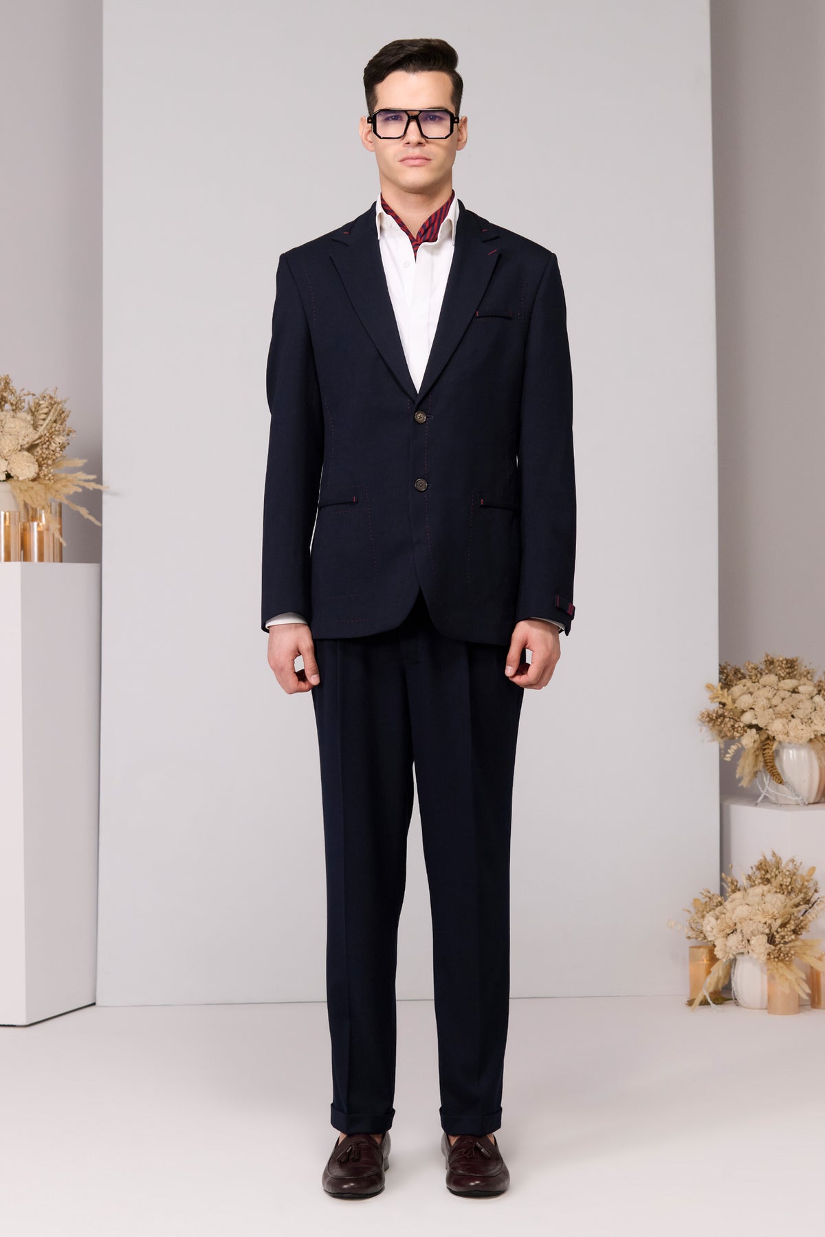 Navy Jacket with Red Thread Work