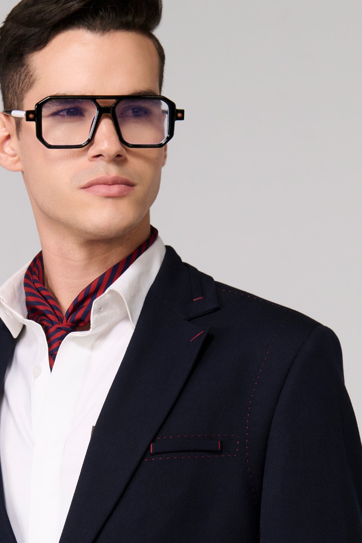 Navy Jacket with Red Thread Work