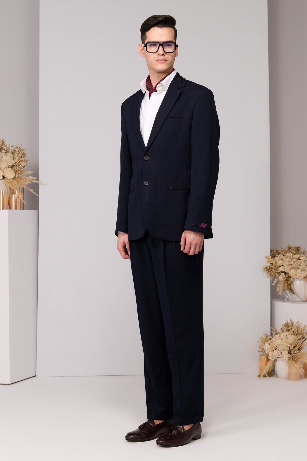 Navy Jacket with Red Thread Work