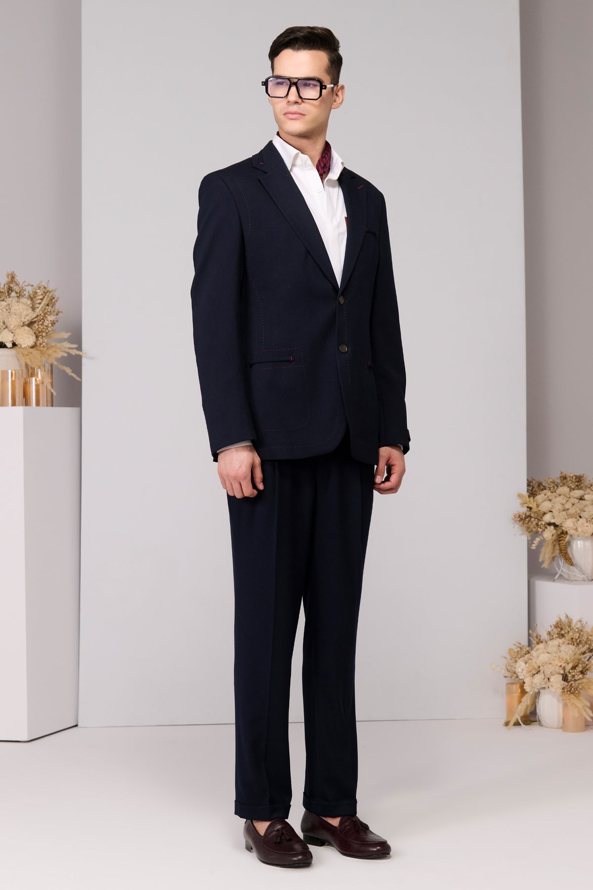 Navy Jacket with Red Thread Work