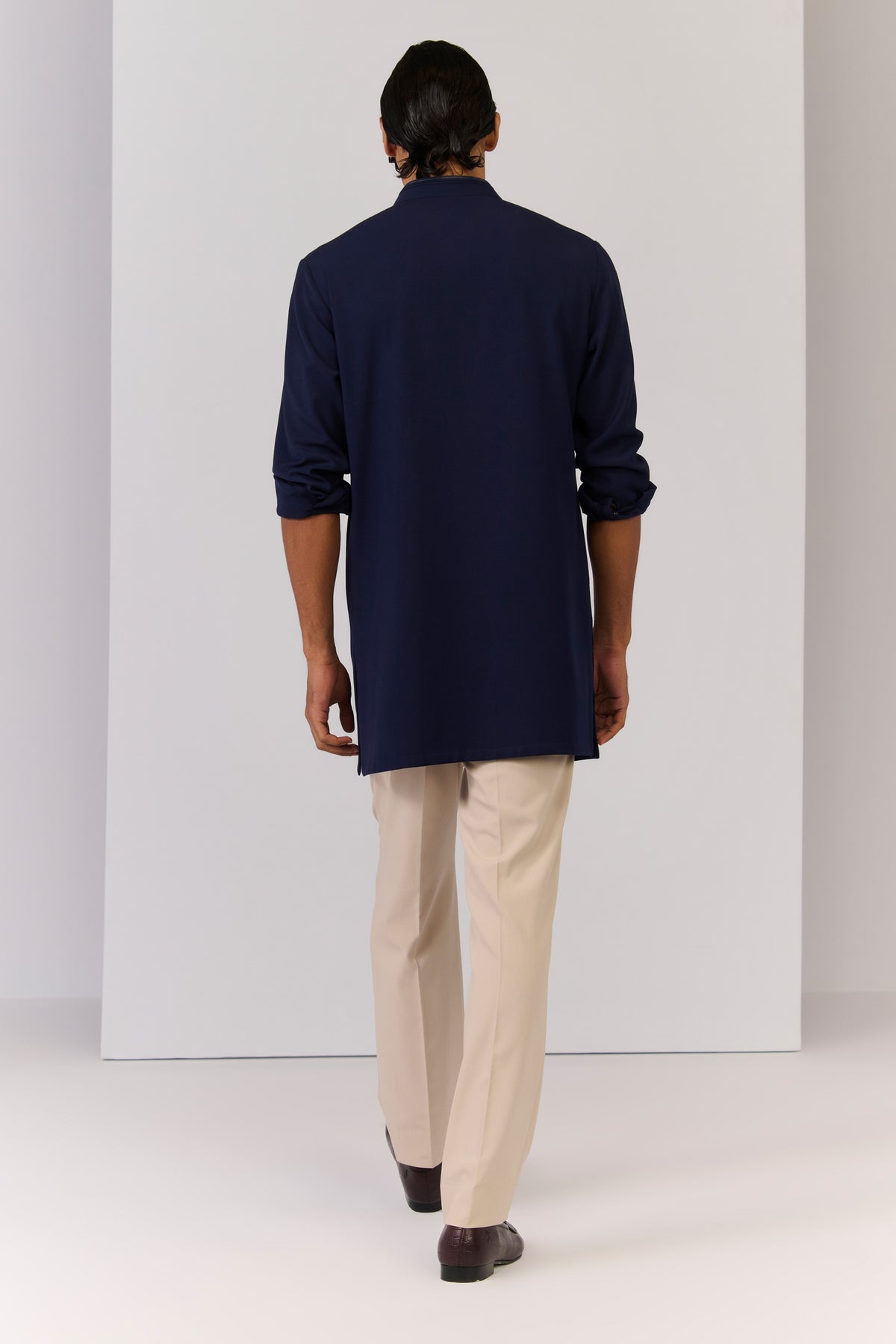 Navy Kurta with Printed Pocket