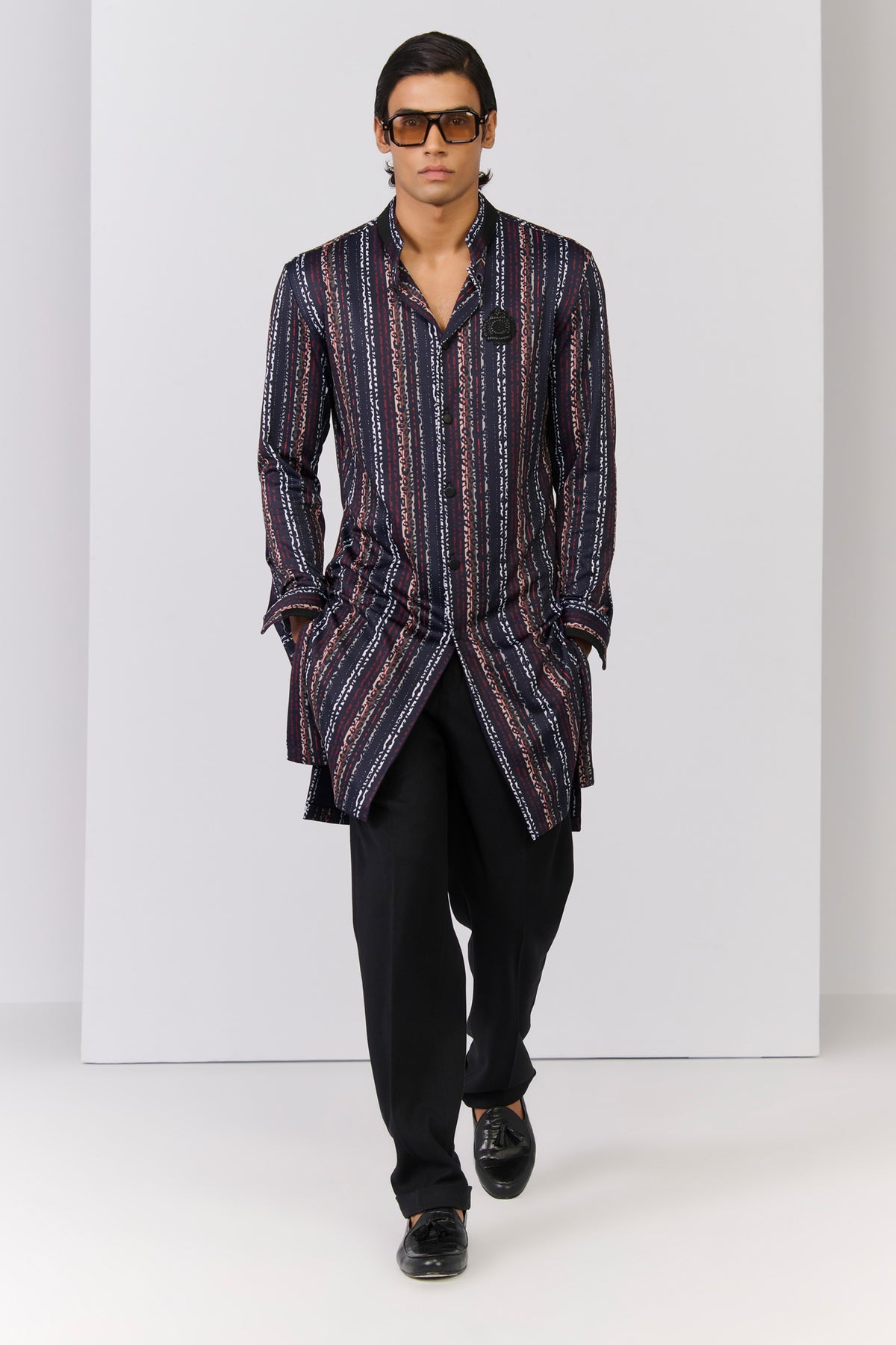 Multi-coloured Striped Crepe Kurta