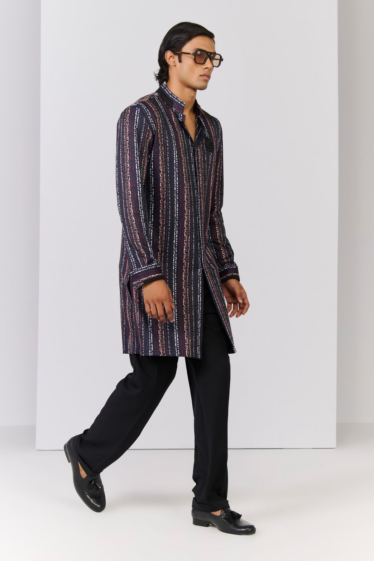 Multi-coloured Striped Crepe Kurta