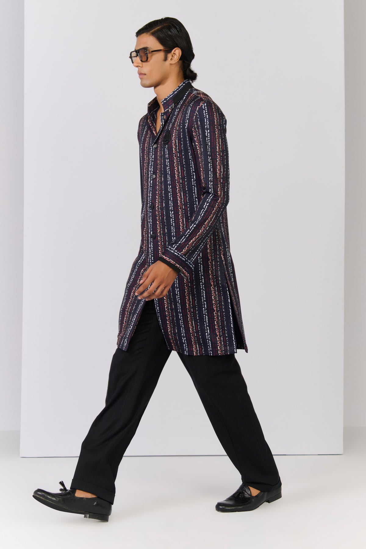 Multi-coloured Striped Crepe Kurta