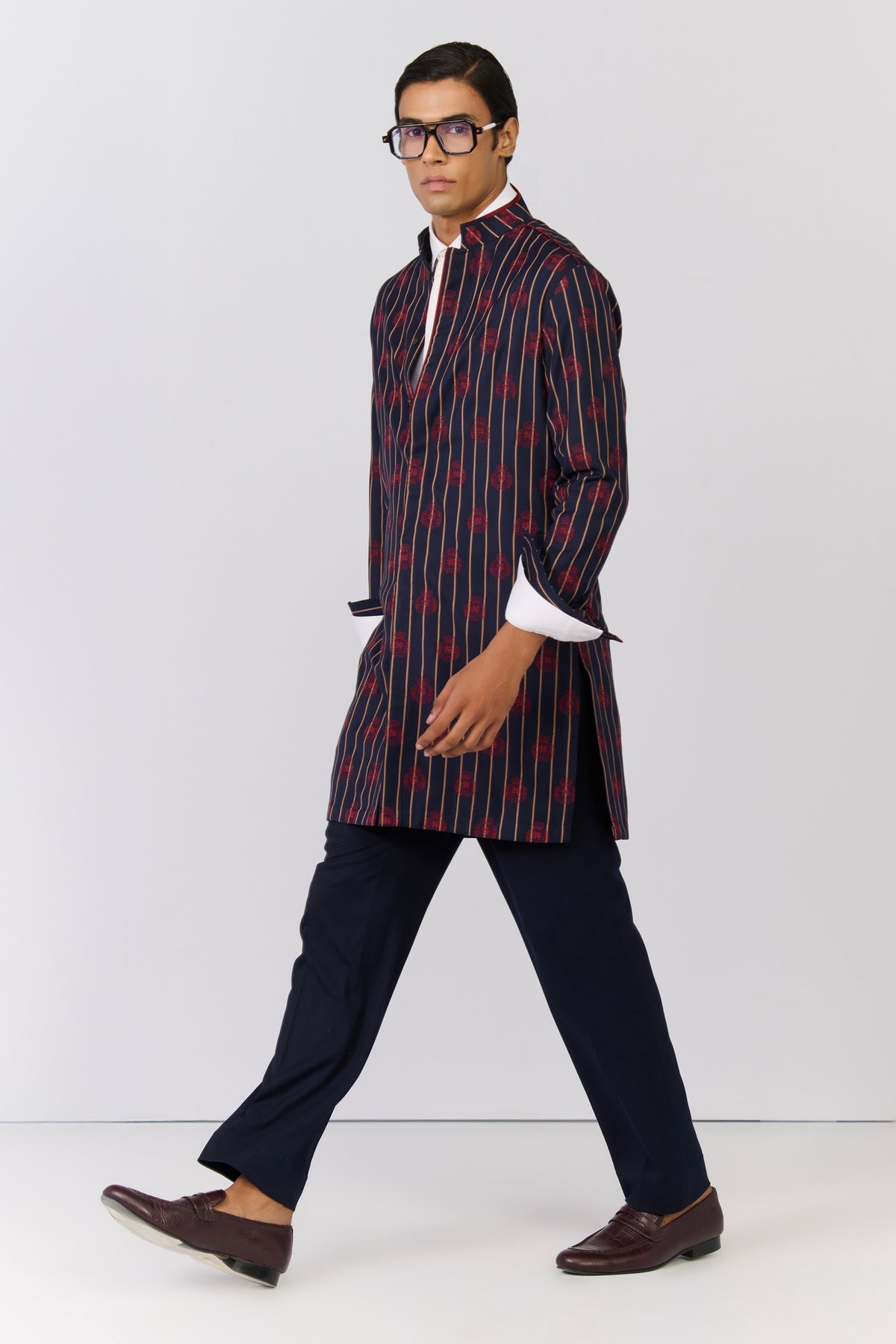 Navy crested embroidered Kurta