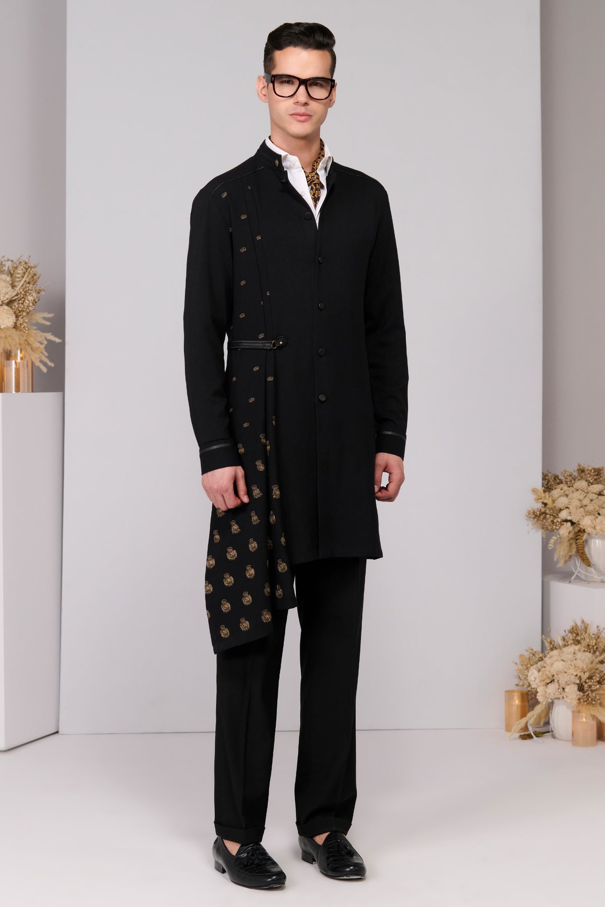 Black Neo-Draped Kurta