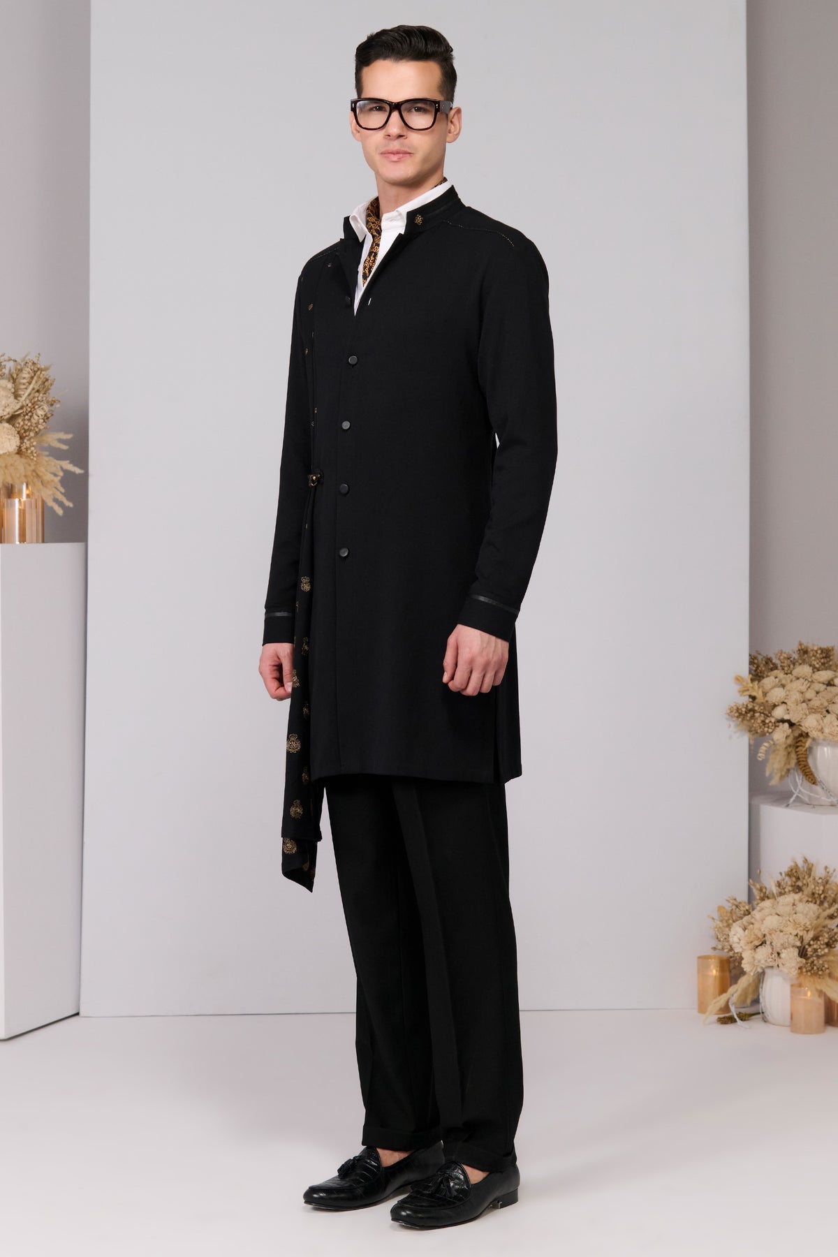Black Neo-Draped Kurta