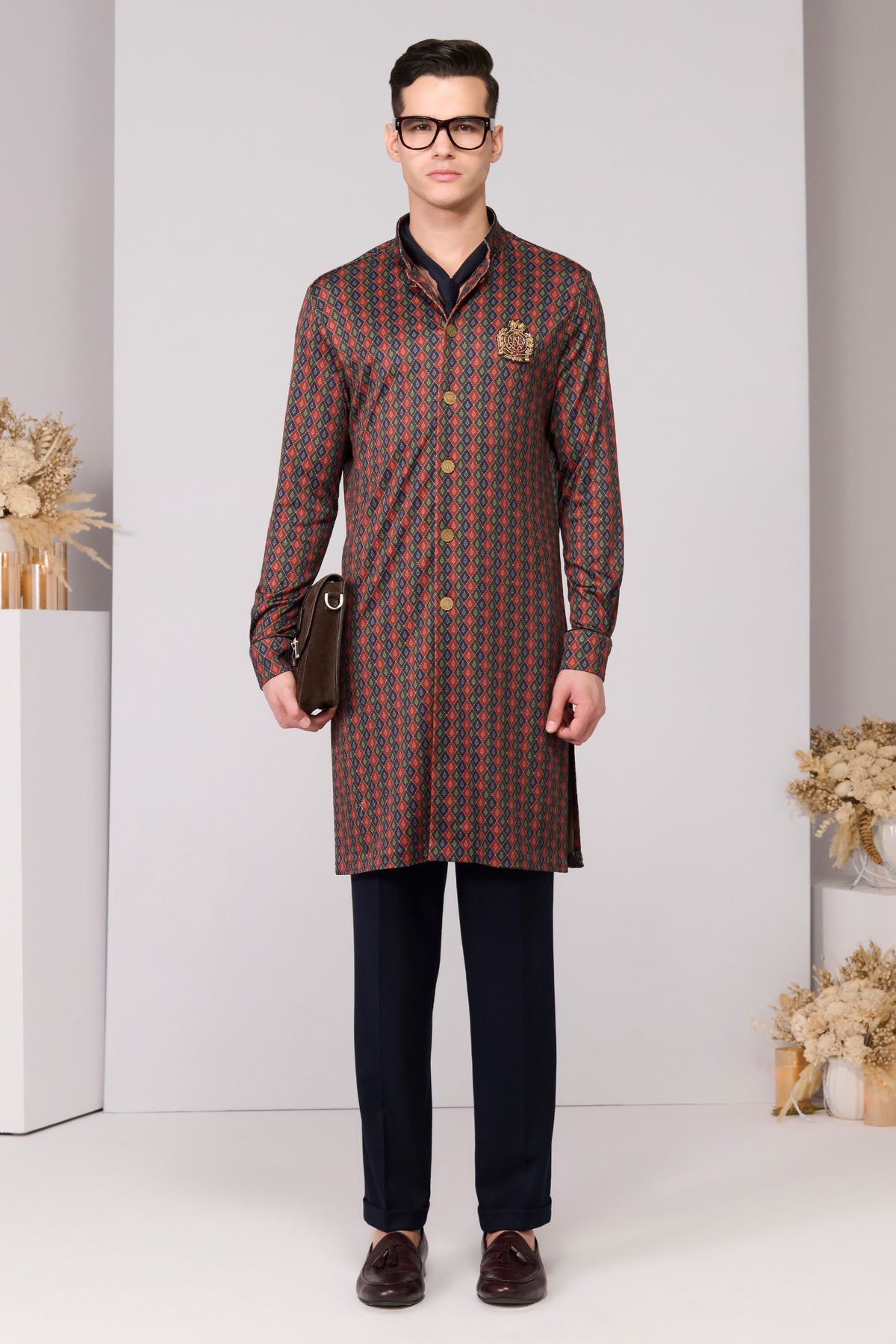 Cherry Crepe Jersey Adamas Printed Kurta