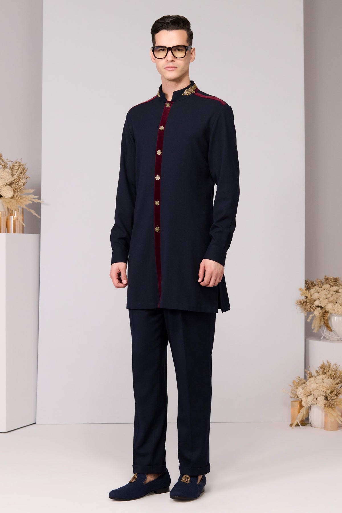 Velvet Placket Shirt Kurta