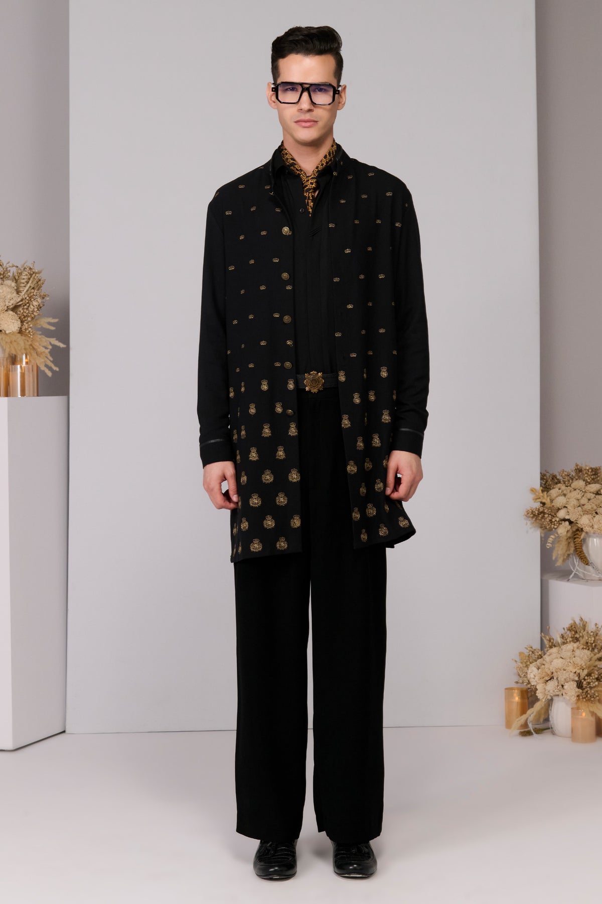 Navy Crest Emrboidery Kurta