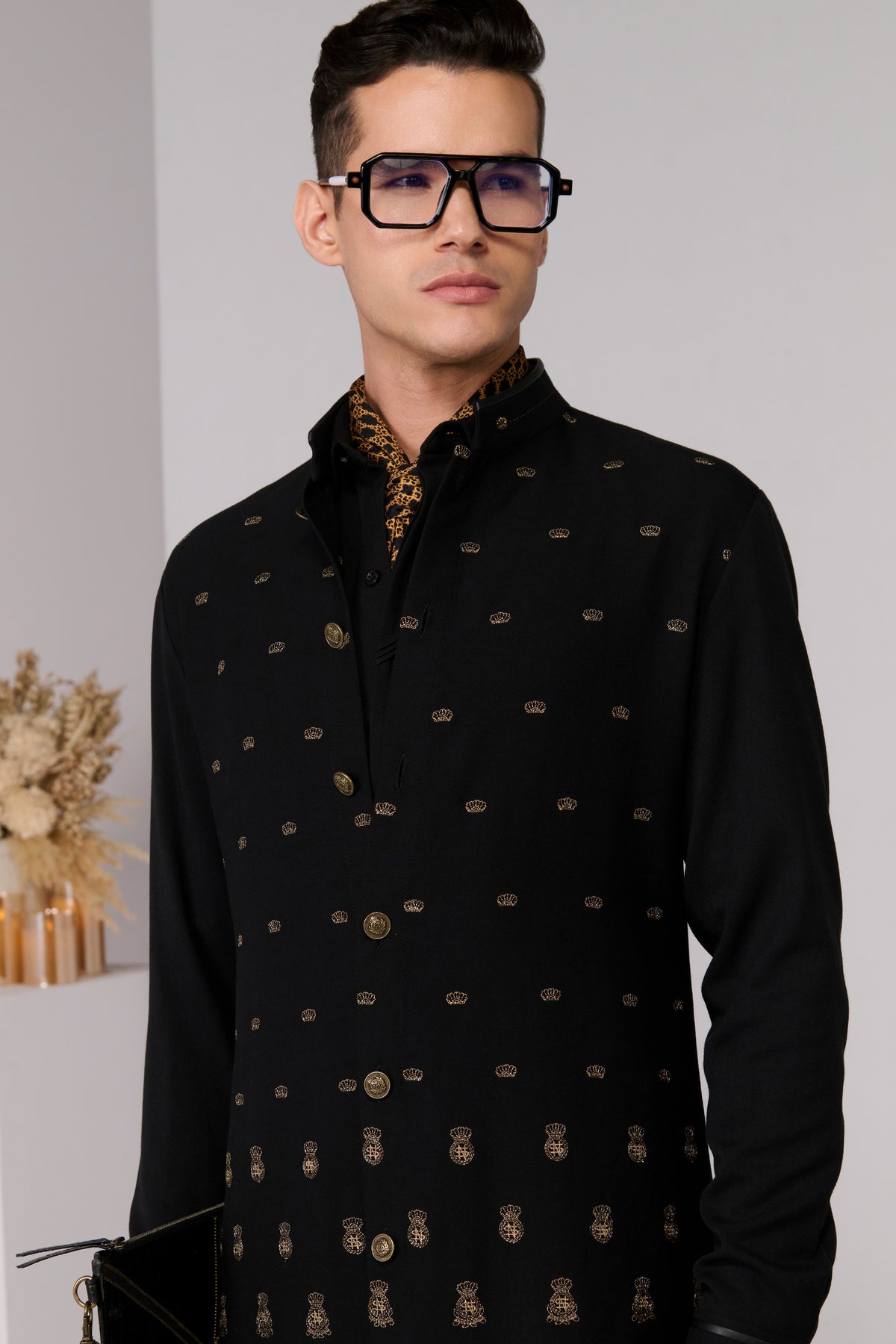 Navy Crest Emrboidery Kurta