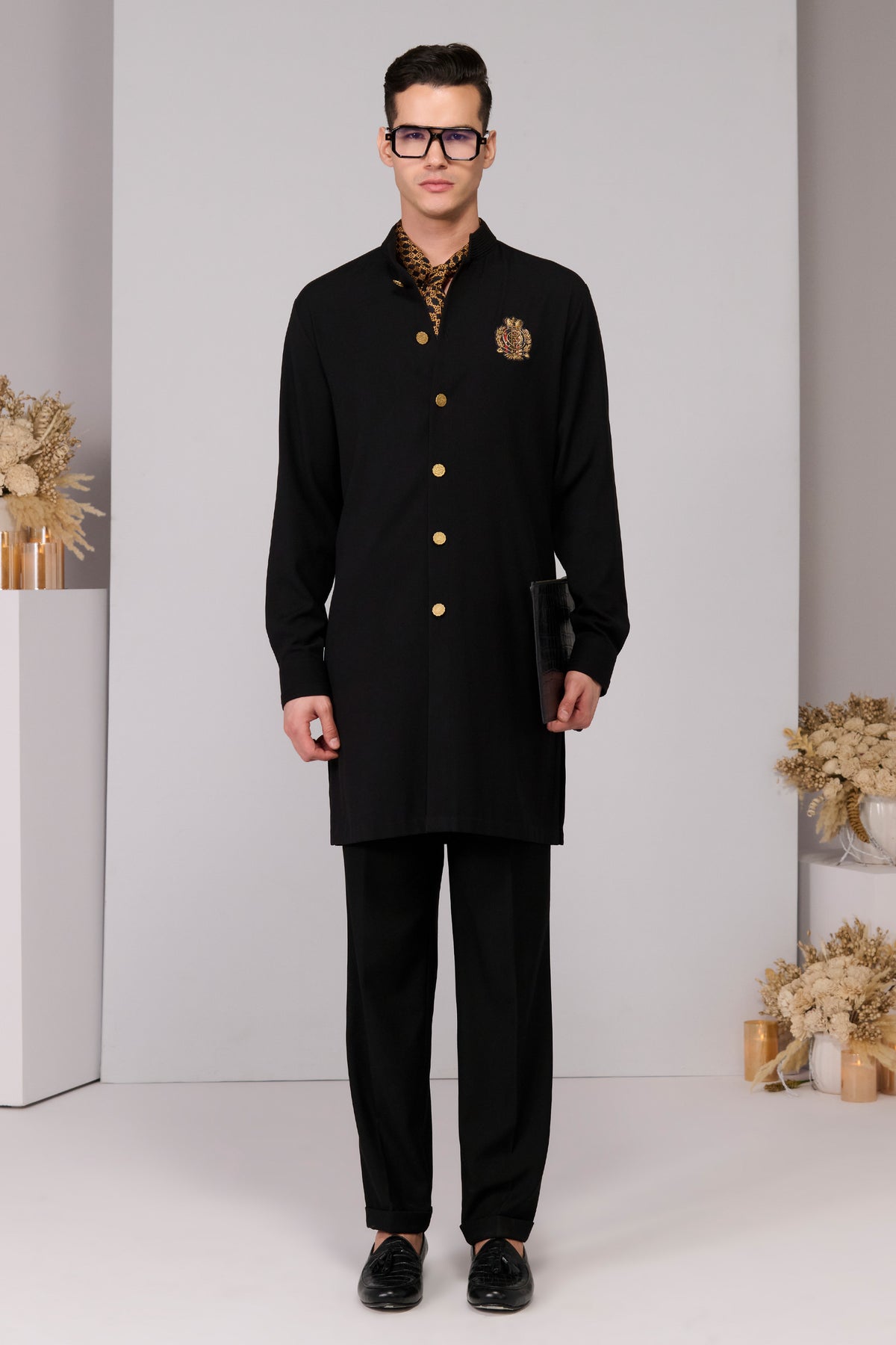 Black Crested Shirt Kurta
