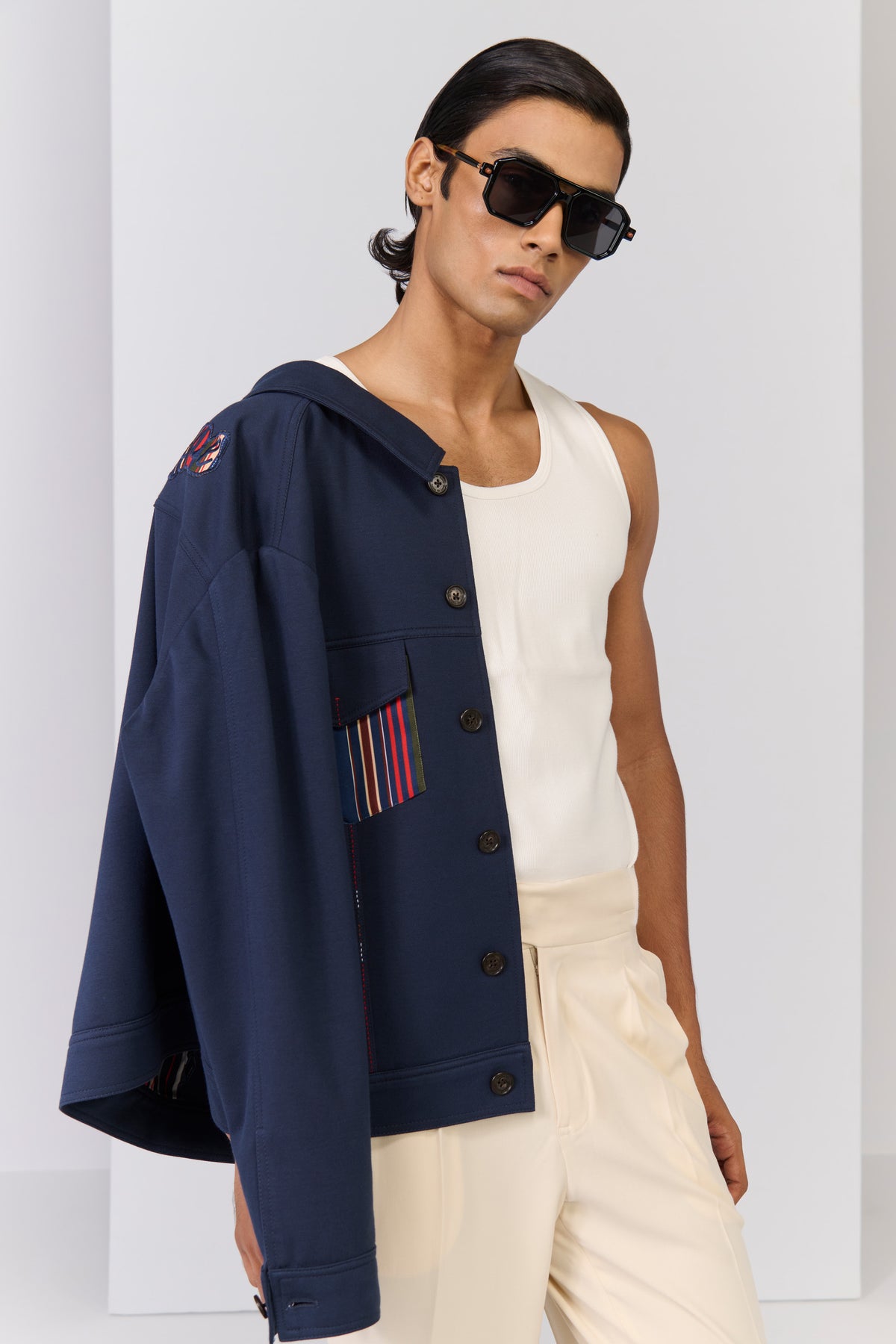 Navy Layering with Printed Pocket