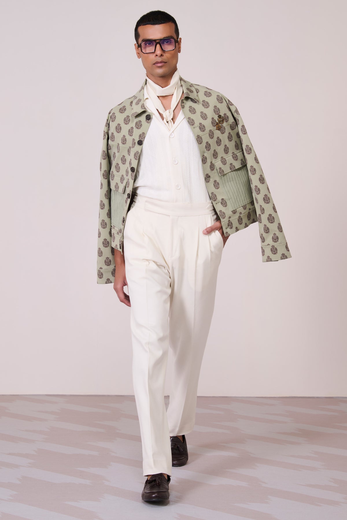 Olive Embroidered Overlay with Signature Brooch