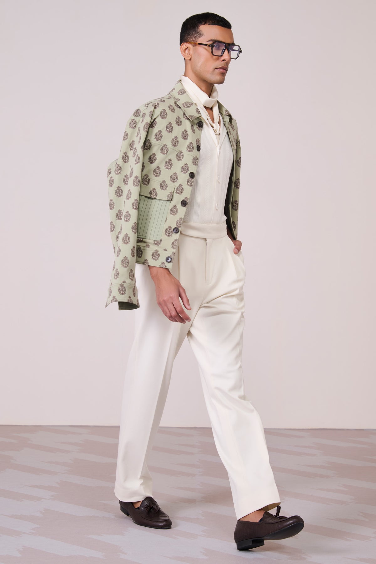 Olive Embroidered Overlay with Signature Brooch