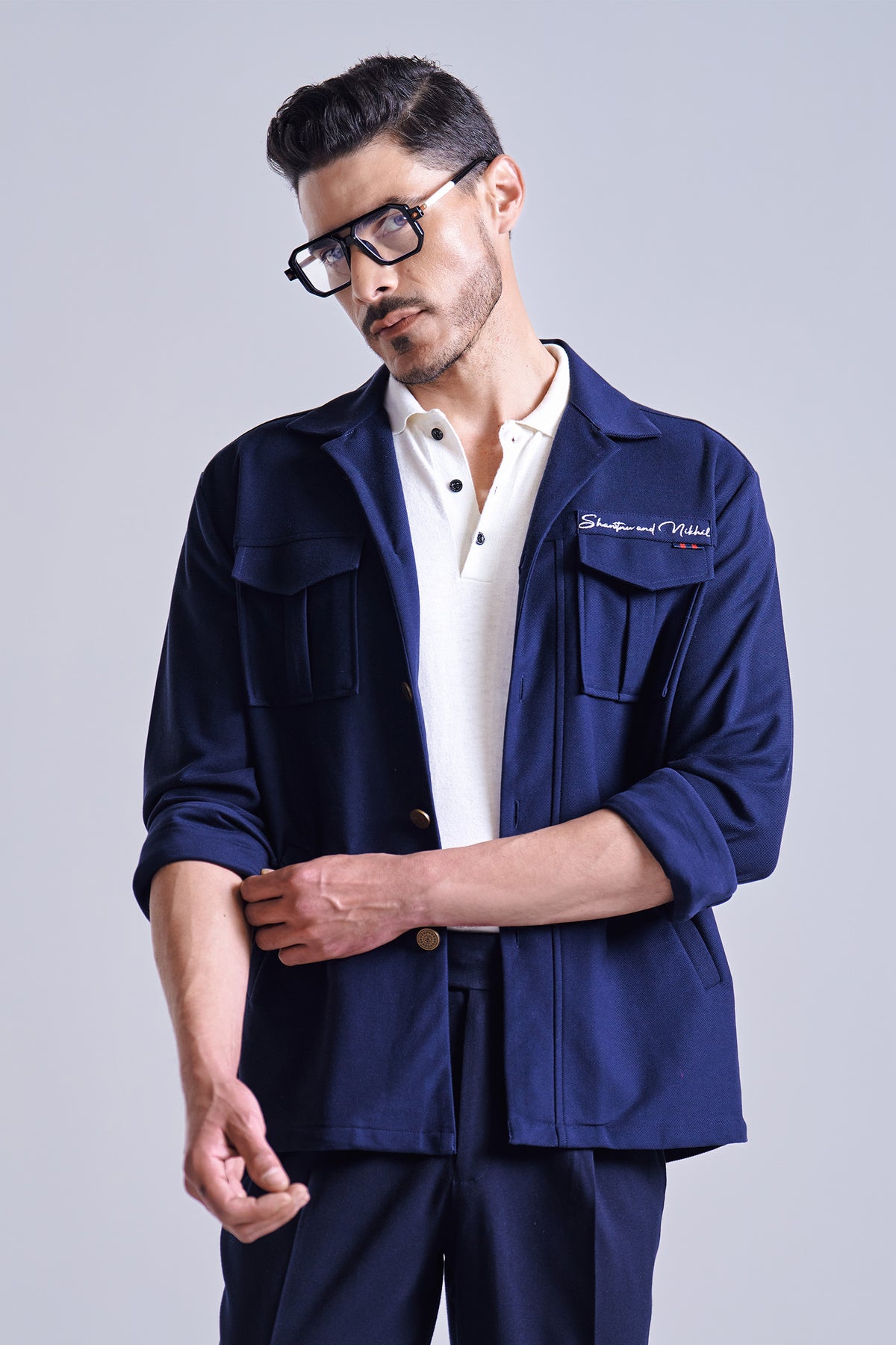 Navy Shirt with Patch Pocket