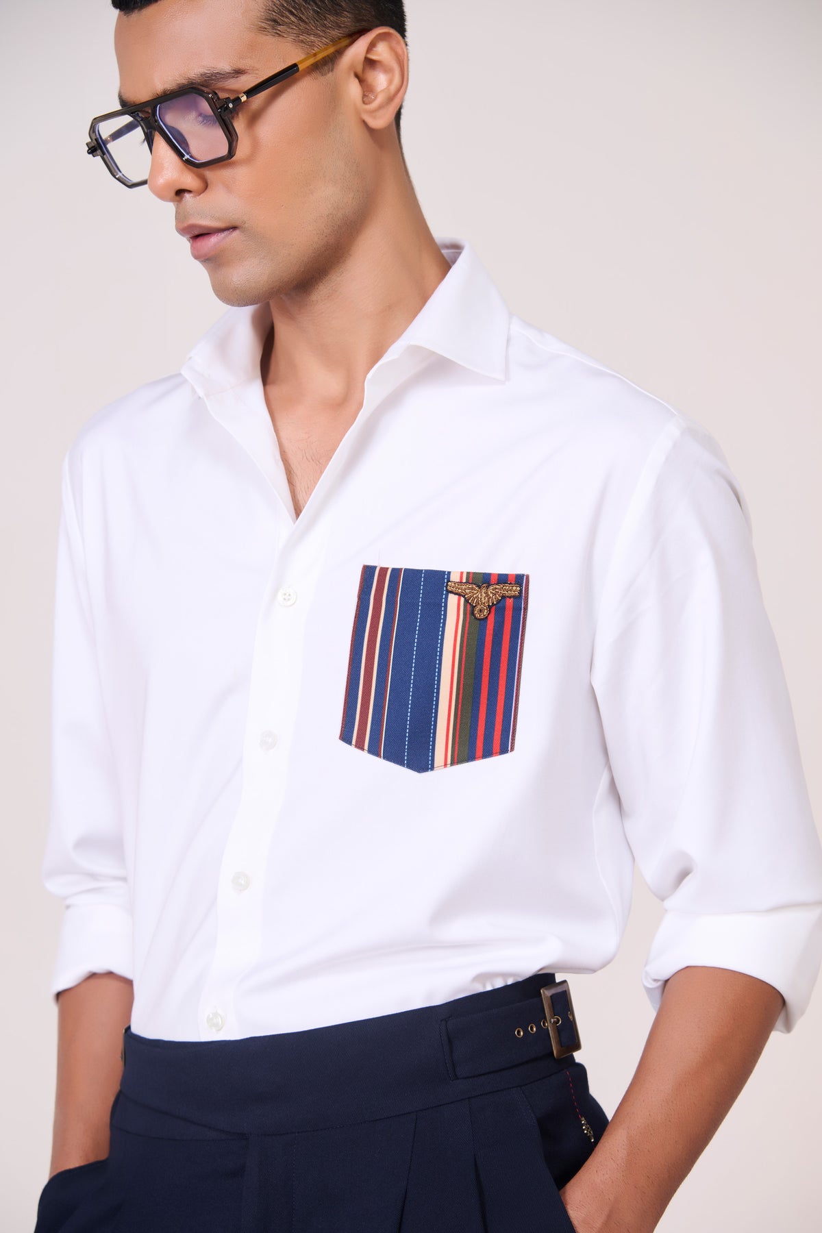 Off-White Shirt with Printed Pocket