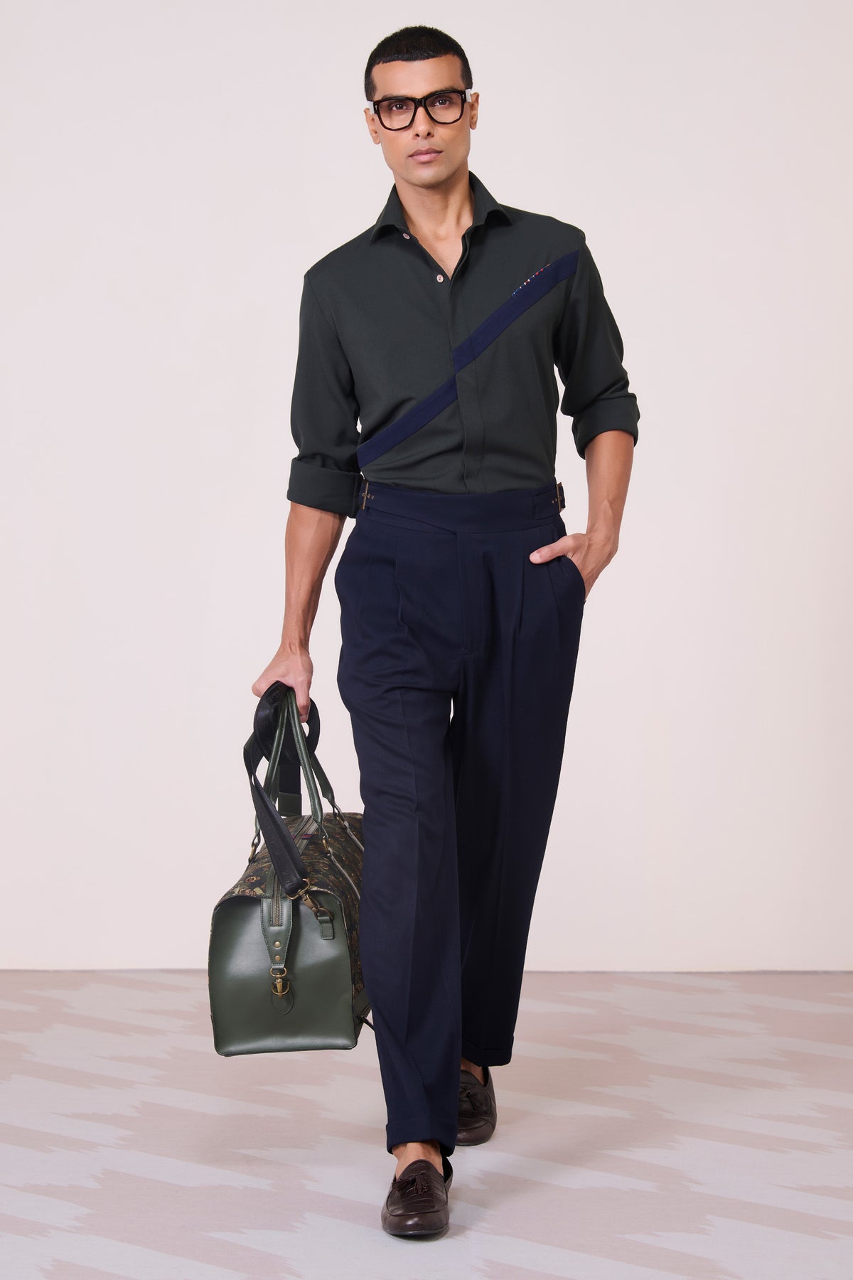 Military Green Colour Block Shirt