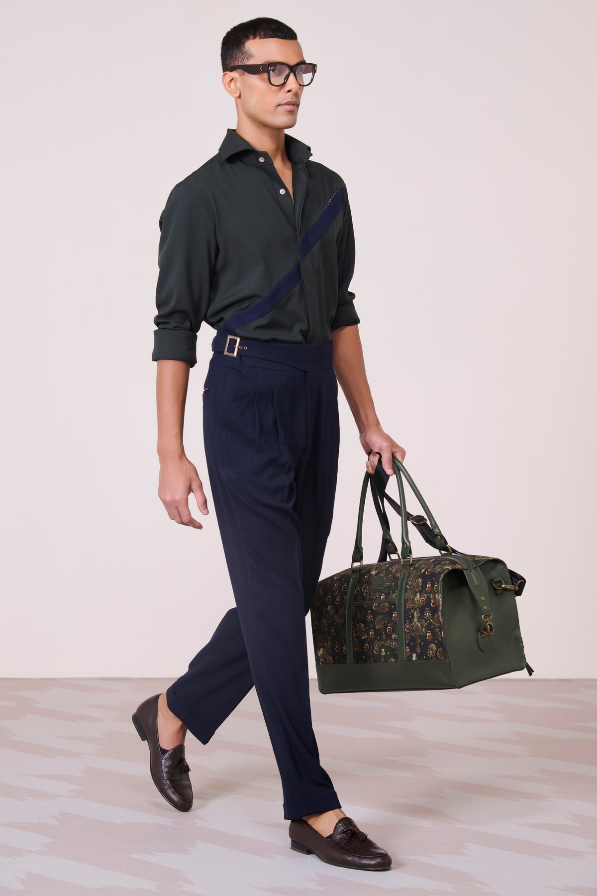 Military Green Colour Block Shirt